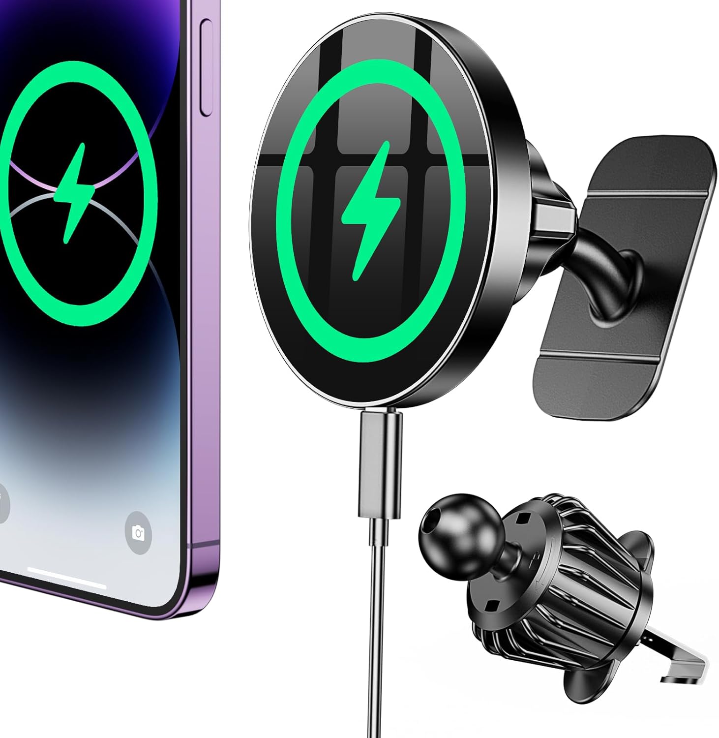 Coolpow for Magsafe Car Mount Charger【100% Stable】15W Magsafe Car Charger Magnetic Phone Holders for Your Car Accessories for Women Men Car Phone Holder Wireless Car Charger for iPhone 17 16 15 14 13