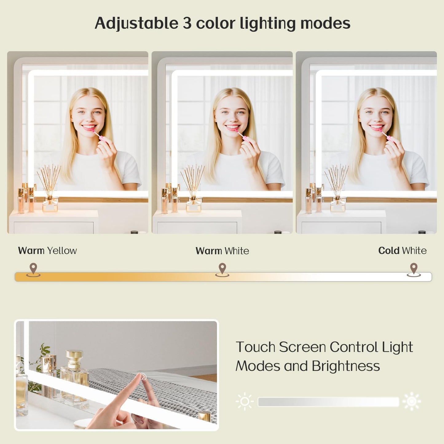 Haewon Vanity Desk with Mirror and LED Lights, White Makeup Vanity with Power Outlet, Storage Drawers and Chair, Dressing Table Set for Bedroom Dressing Room