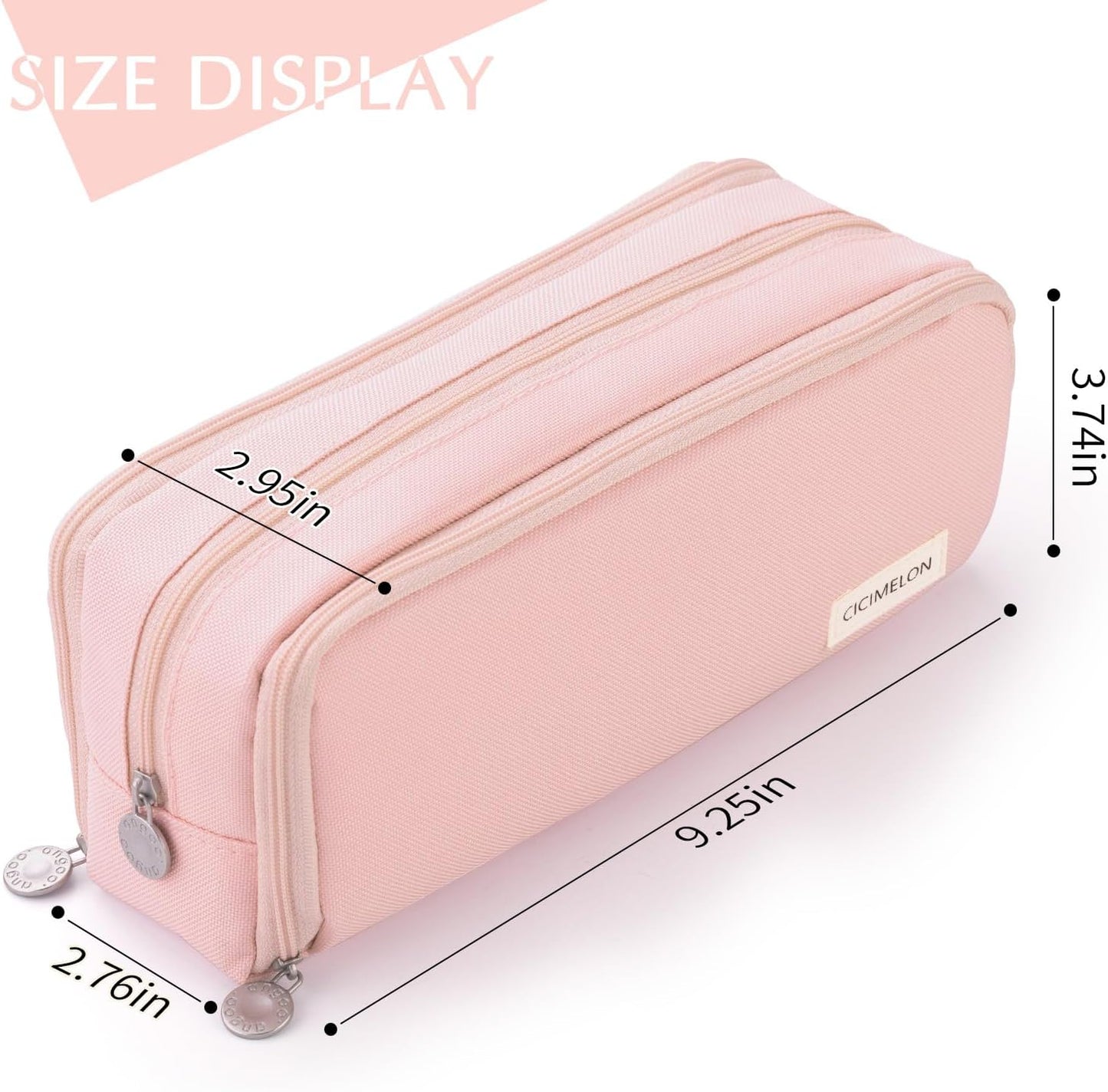 CICIMELON Large Capacity Pencil Case 3 Compartment Pouch Pen Bag for School Teen Girl Boy Men Women (Pink)