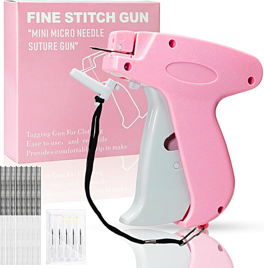 Stitch Gun for Clothes， Handheld Stitch Gun Quick Clothing Fixer，Sewing Kit Includes 1,000 Black Fasteners & 1,000 White Fasteners & 6 Needles，Tagging Gun（Pink）