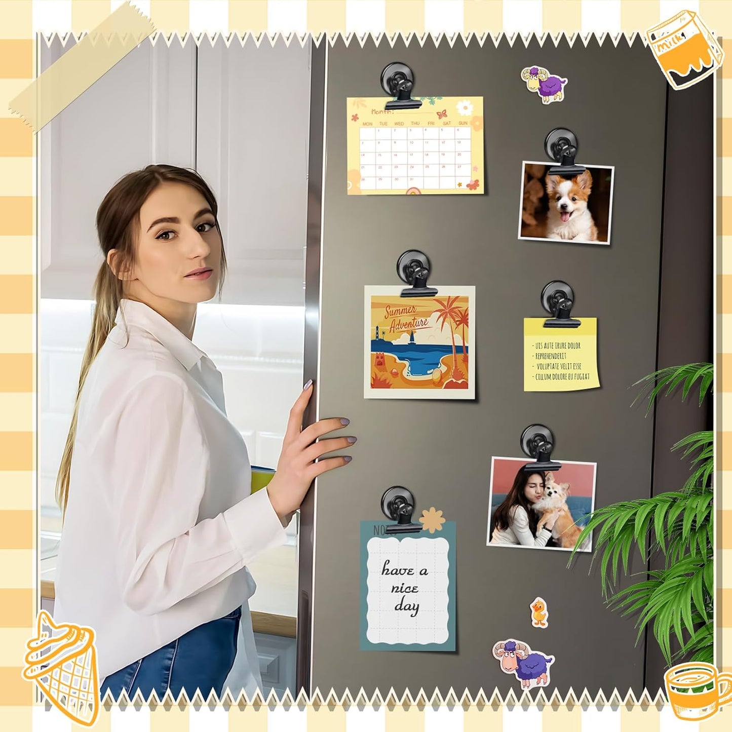 12pack Fridge Magnets Refrigerator Magnets Magnetic Clips Heavy Duty Detailed List Display Paper Fasteners on Home& Office& Teaching (Black, 12)