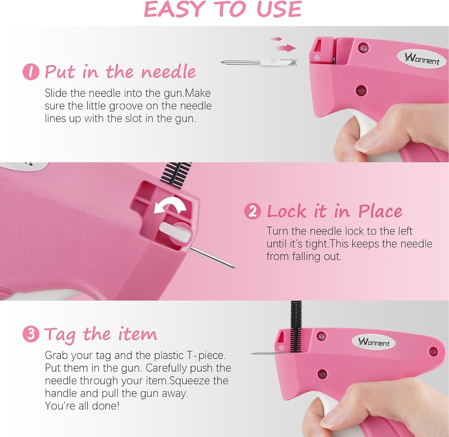 Stitch Gun for Clothes Stitchy Tagging Gun for Clothing Stitchy Quick Clothing Fixer -Includes 1,000 Black Fasteners & 1,000 White Fasteners & 6 Needles(hotpink+White)