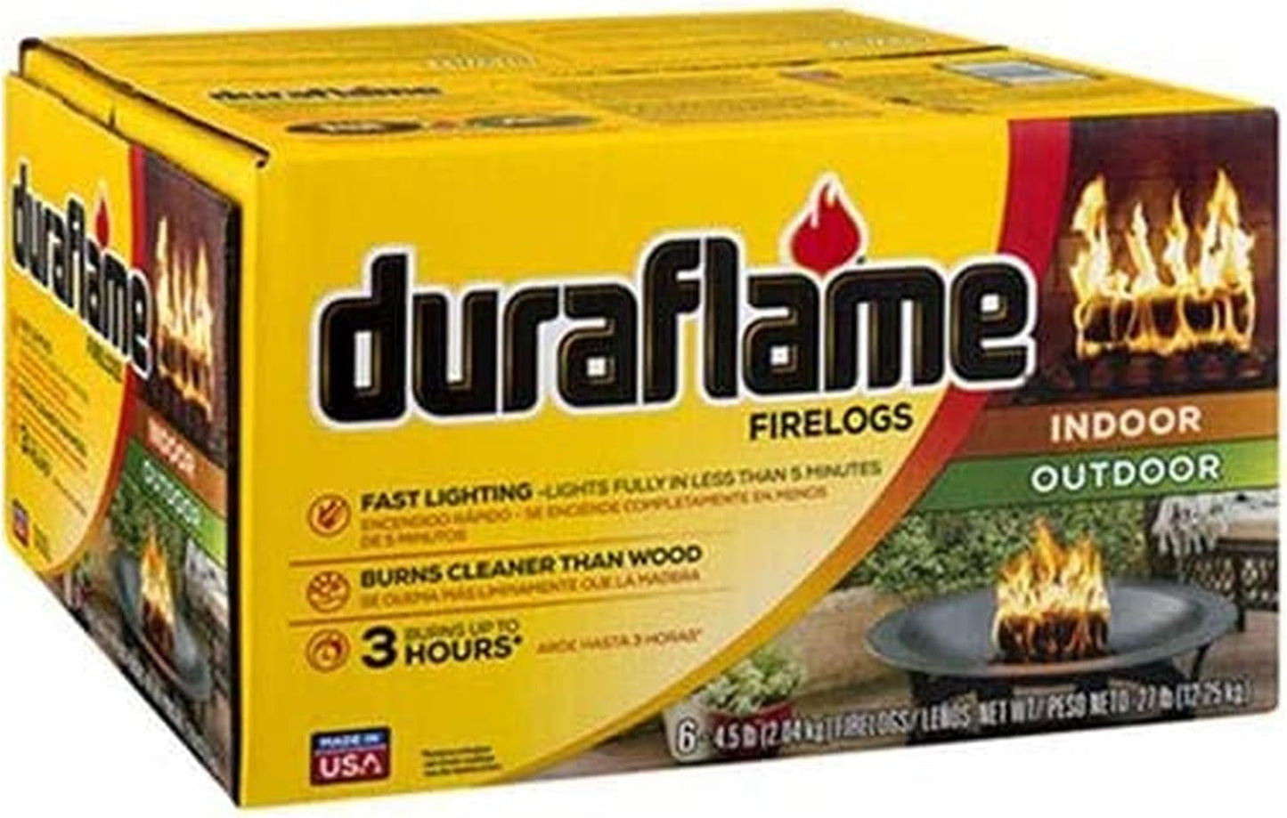 Duraflame 6-Pack Indoor/Outdoor Logs for Fireplace & Fire Pit, 3-Hour Burn, 4.5lb Each