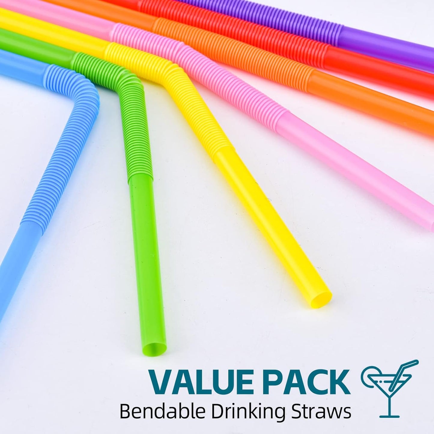 100PCS Flexible Plastic Straws, Colorful Disposable Bendy Party Fancy Straws12.8inch Extra Long Straws Party Decorations