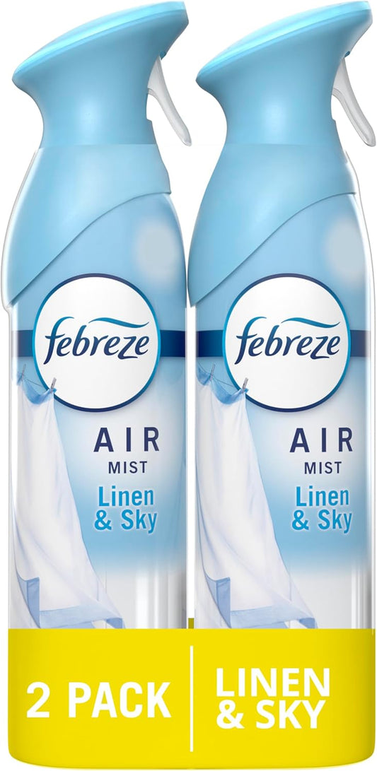 Febreze Air Mist Air Freshener Spray, Odor-Fighting Room Spray, Air Fresheners for Home and Bathroom and Kitchen, Aerosol Can, Linen & Sky Scent, 8.8oz, 2 Count