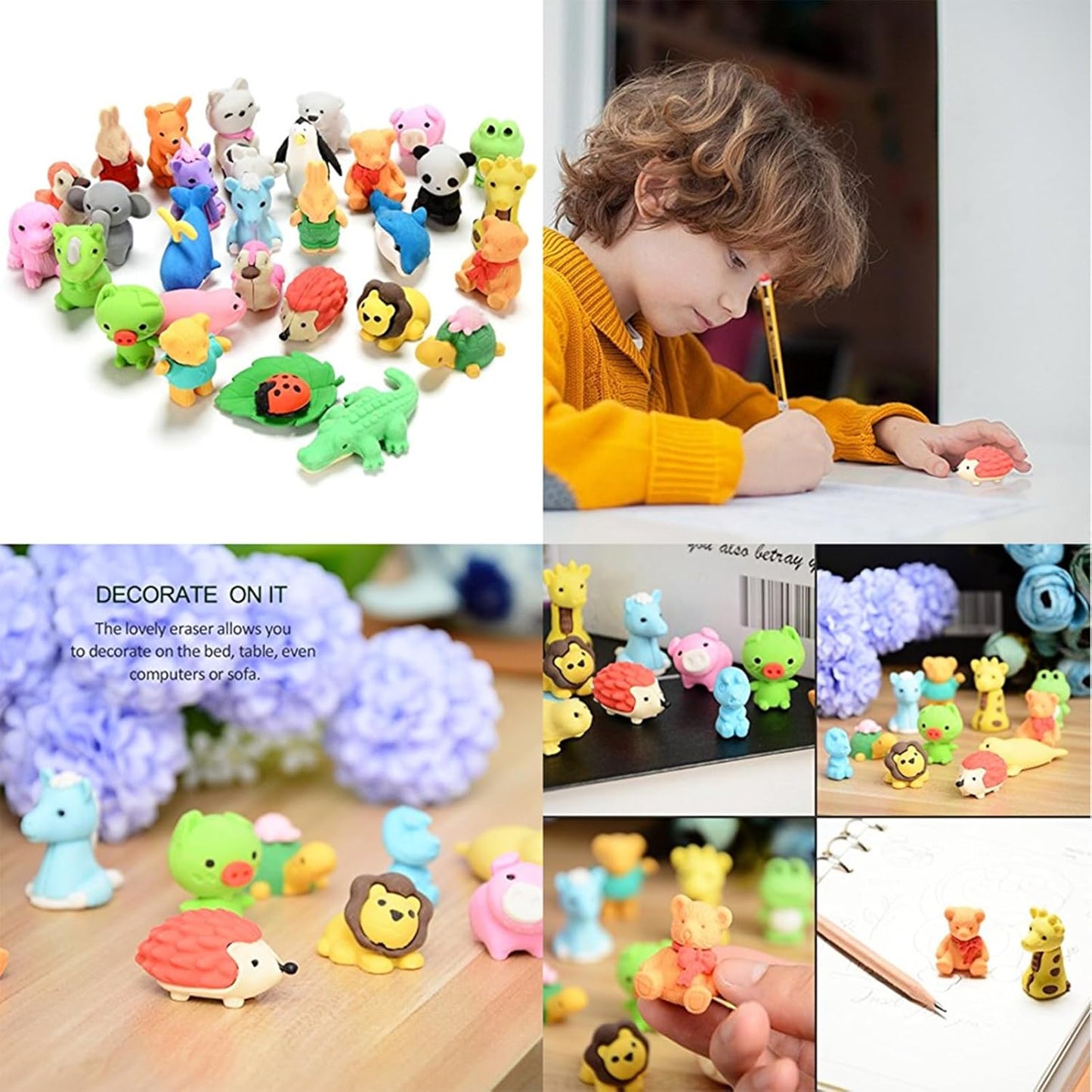 60Pcs Animal Erasers Desk Pets for Kids Animal Pencil Erasers Bulk Puzzle Eraser Toys Gifts for Classroom Prizes,Game Reward,Treasure Box,Easter Egg Fillers,Goodie Bag Stuffers,Party Favors
