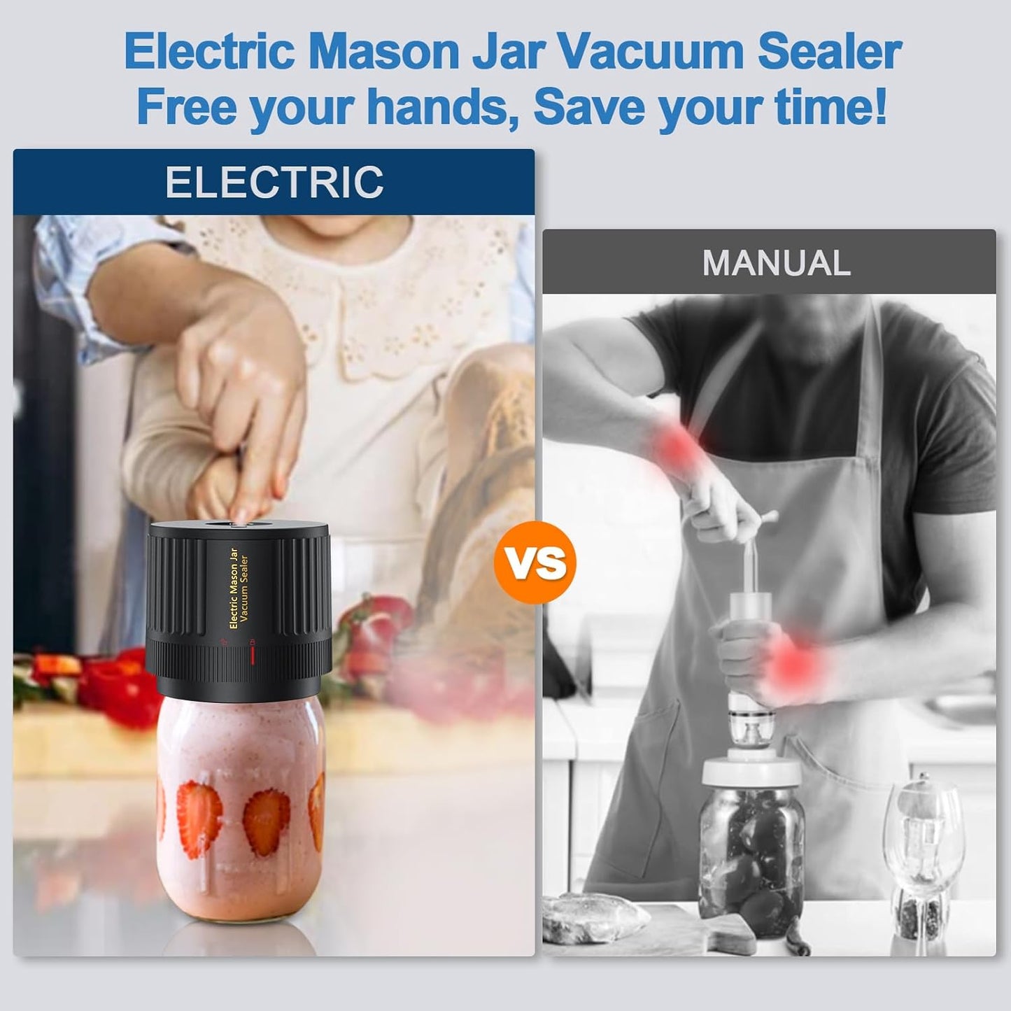 Electric Mason Jar Vacuum Sealer Kit for Wide Mouth and Regular Mouth Mason Jars