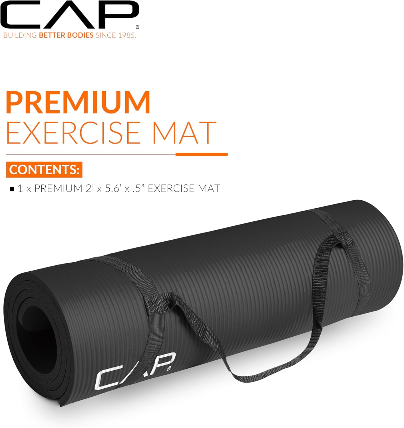 CAP Barbell 1/2-Inch High Density Exercise Yoga Mat with Strap | Multiple Options