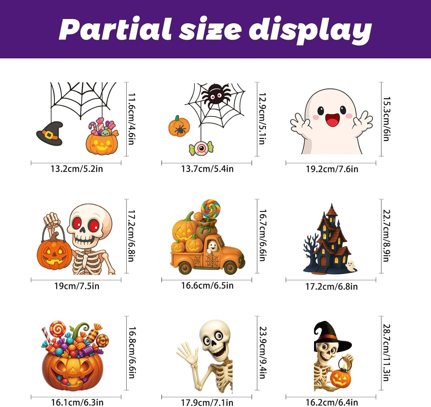 120 Pcs Halloween Window Clings Stickers– 9 Sheets Halloween Decorations, Double-Sided Window Stickers with Pumpkins Skeletons, Removable Glass Decals for Indoor Outdoor Trick or Treat Parties