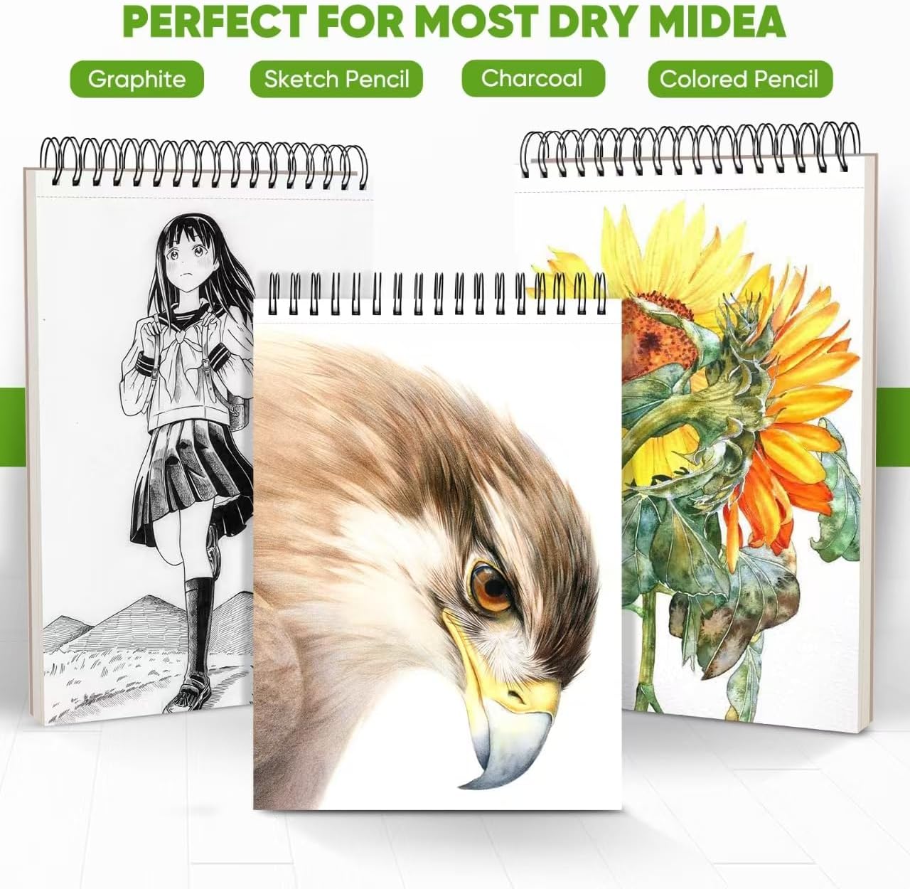 Soucolor Sketch Book, Spiral Bound Acid-Free Sketchbook with 68lb/100gsm for Paper Painting, Drawing, Writing, Artist Sketching Pad for Kids, Adults & Teens, 100 Sheets (Black, 9 x 12 Inch, Pack of 1)