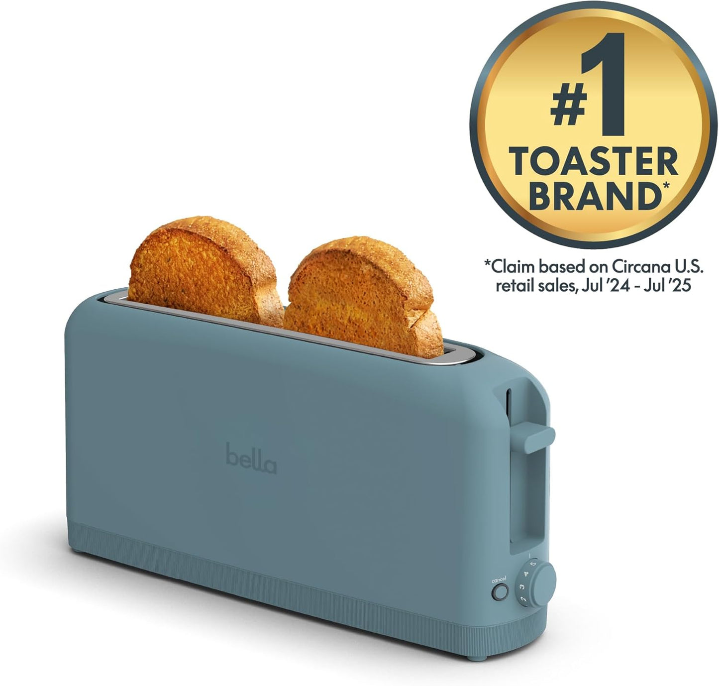 bella 2 Slice Slim Toaster, Fits-anywhere Kitchenware, 6 Setting Shade Control with Reheat & Cancel Buttons, Fits sourdough, 10” Long Slot, Anti Jam & Auto Shutoff, 900 Watt, Surf
