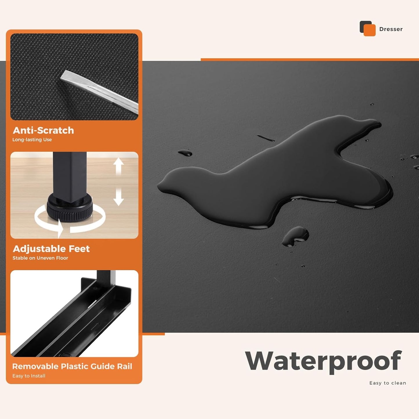 Sweetcrispy Dresser, Dresser for Bedroom Drawer Organizer Storage Drawers, Fabric Storage Tower with 8 Drawers, Chest of Drawers with Steel Frame, Wood Top for Nursery, Living Room, Closet