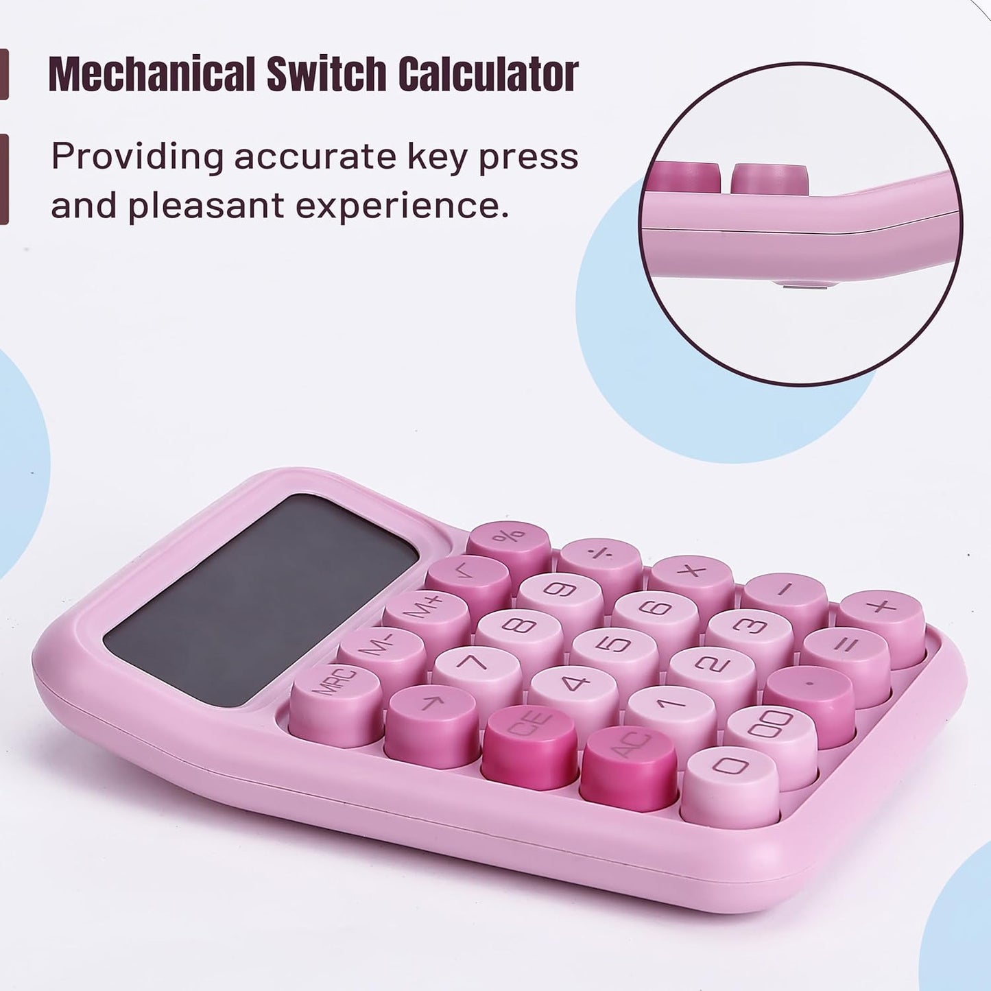 Mr. Pen Mechanical Switch Calculator - 12 Digit Large LCD Display, Pink with Big Buttons