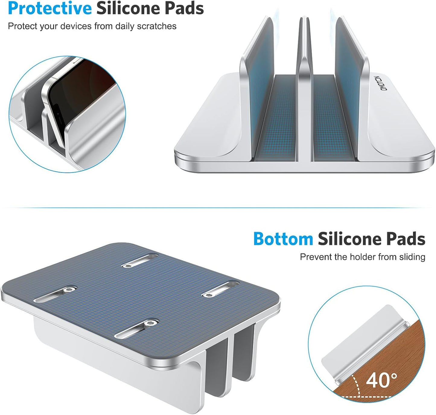 OMOTON [Updated Dock Version] Vertical Laptop Stand, Double Desktop Stand Holder with Adjustable Dock (Up to 17.3 inch), Fits All MacBok/Surface/Samsung/HP/Dell/Chrome Book (Silver)