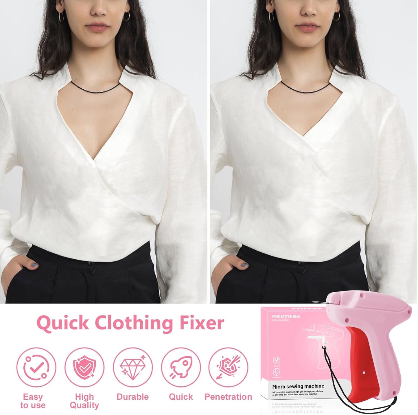 Stitch Gun with 6 Fine Needles,4000 Pcs Micro Fasteners(2000 White & 2000 Black).Stitch Gun Quick Clothing Fixer Stitch Gun for Clothes Quick Stitchy Sewing Gun Clothing Stitch Gun Tag Gun for Clothes