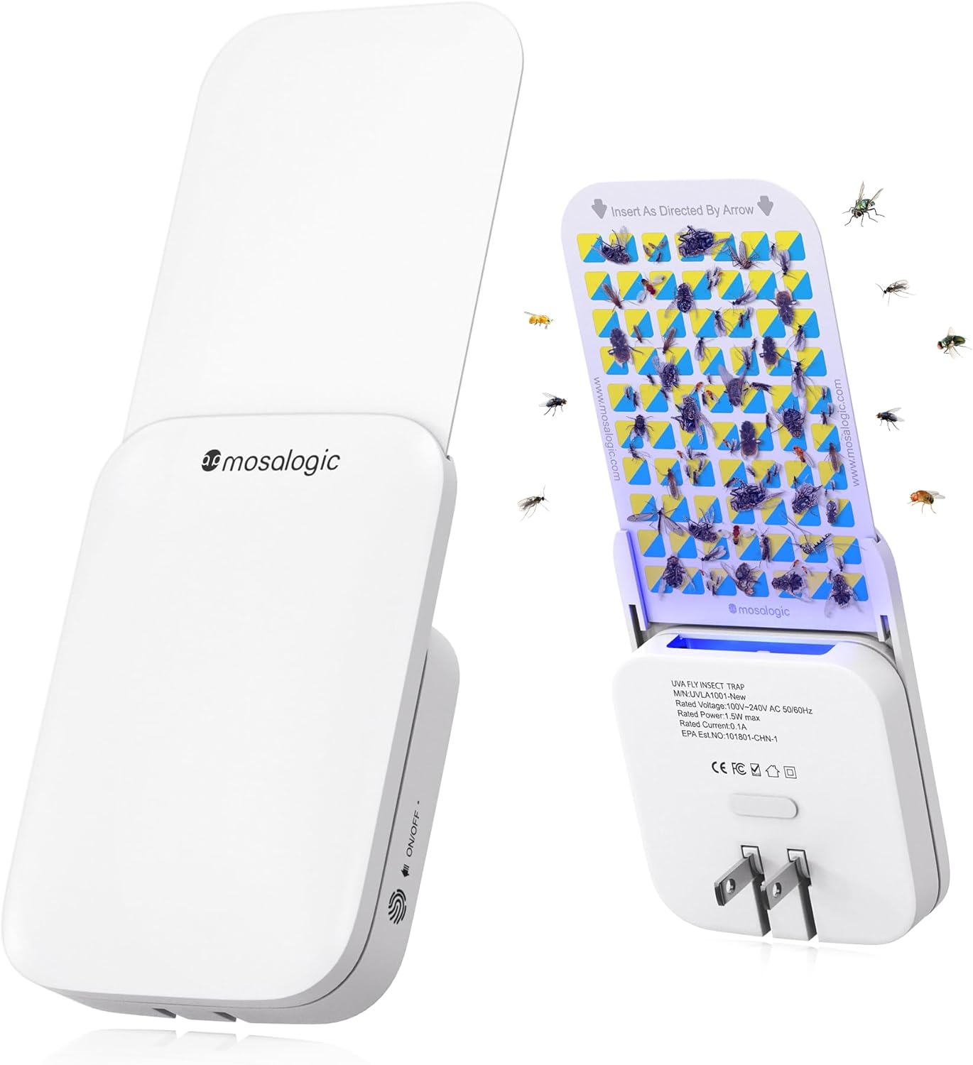 Mosalogic Fruit Fly Traps for Indoors Gnat Trap for House Indoor-600 Sqft Protection Area UV Fly Insect Trapper for Fruit Flies，Gnat，Mosquito，and Other Flying Insect Plug in Bug Killer White