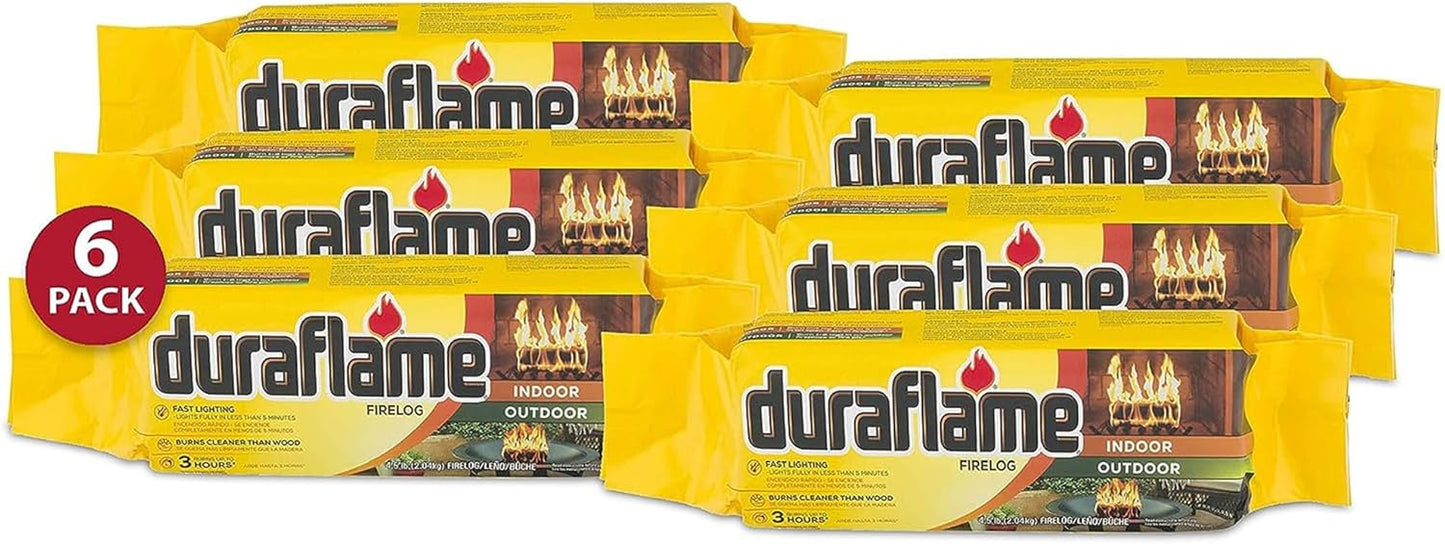 Duraflame 6-Pack Indoor/Outdoor Logs for Fireplace & Fire Pit, 3-Hour Burn, 4.5lb Each