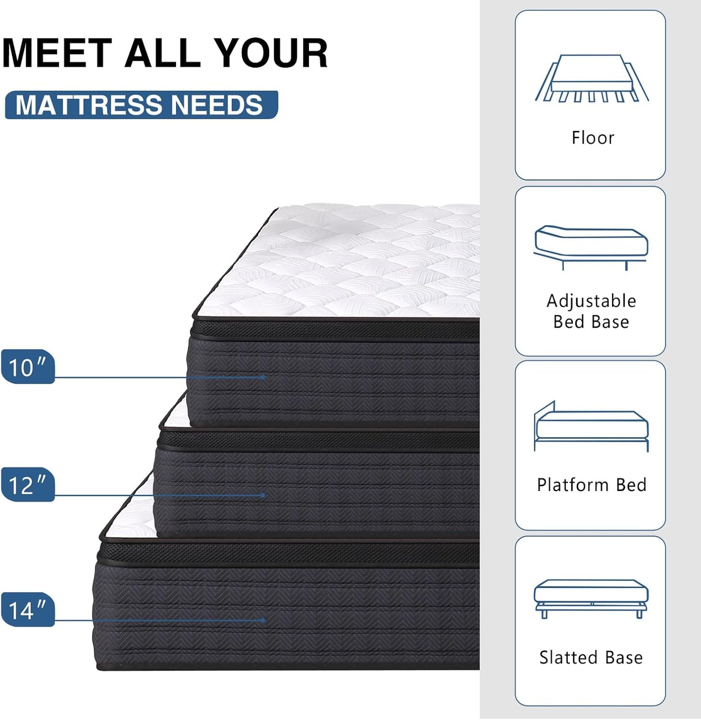 Queen Size Mattress, 10 Inch Hybrid Memory Foam Queen Mattress in a Box, Pressure Relief, Medium, CertiPUR-US