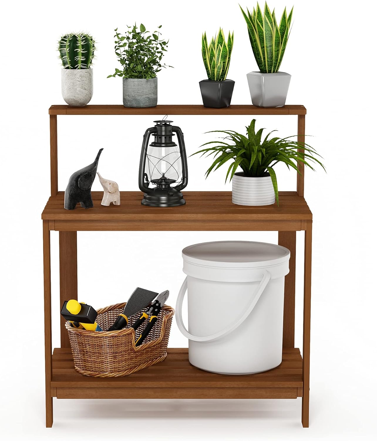 Furinno FG17478 Tioman Outdoor Patio Furniture Hardwood Potting Bench, Natural