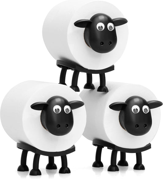 VELENTI Sheep Toilet Roll Holder - Funny Toilet Paper Holder Free Standing Bathroom Set - 3D Printed Black Sheep Loo Roll Holder - Hilarious Tissue Paper Roll Storage - Cute Bathroom Decor - Set of 3