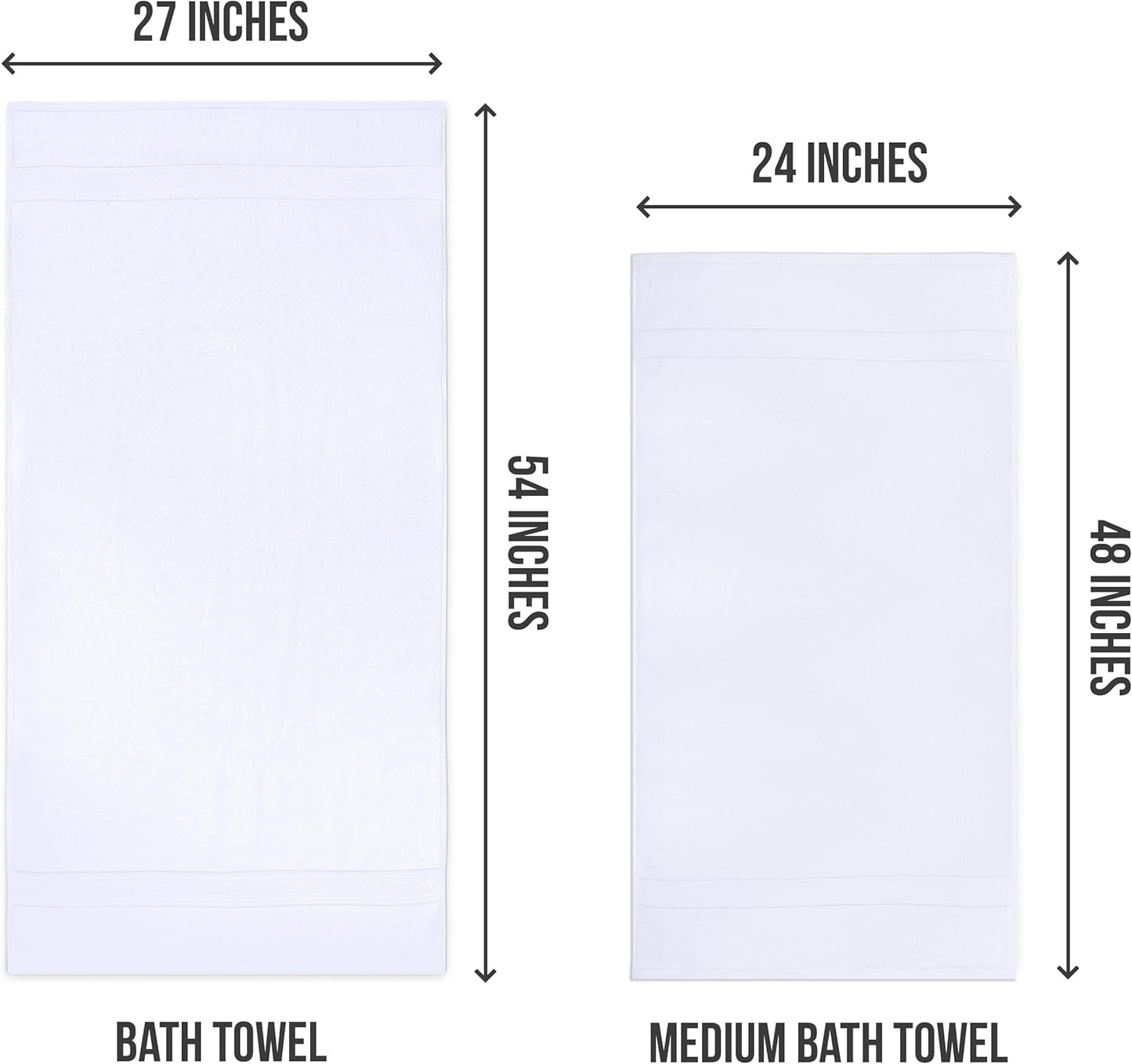 Utopia Towels 6 Pack Medium Bath Towel Set, 24 by 48 Inches, 500 GSM 100% Ring Spun Cotton, Lightweight and Highly Absorbent Quick Drying Premium Towels for Hotel, Spa and Bathroom, White
