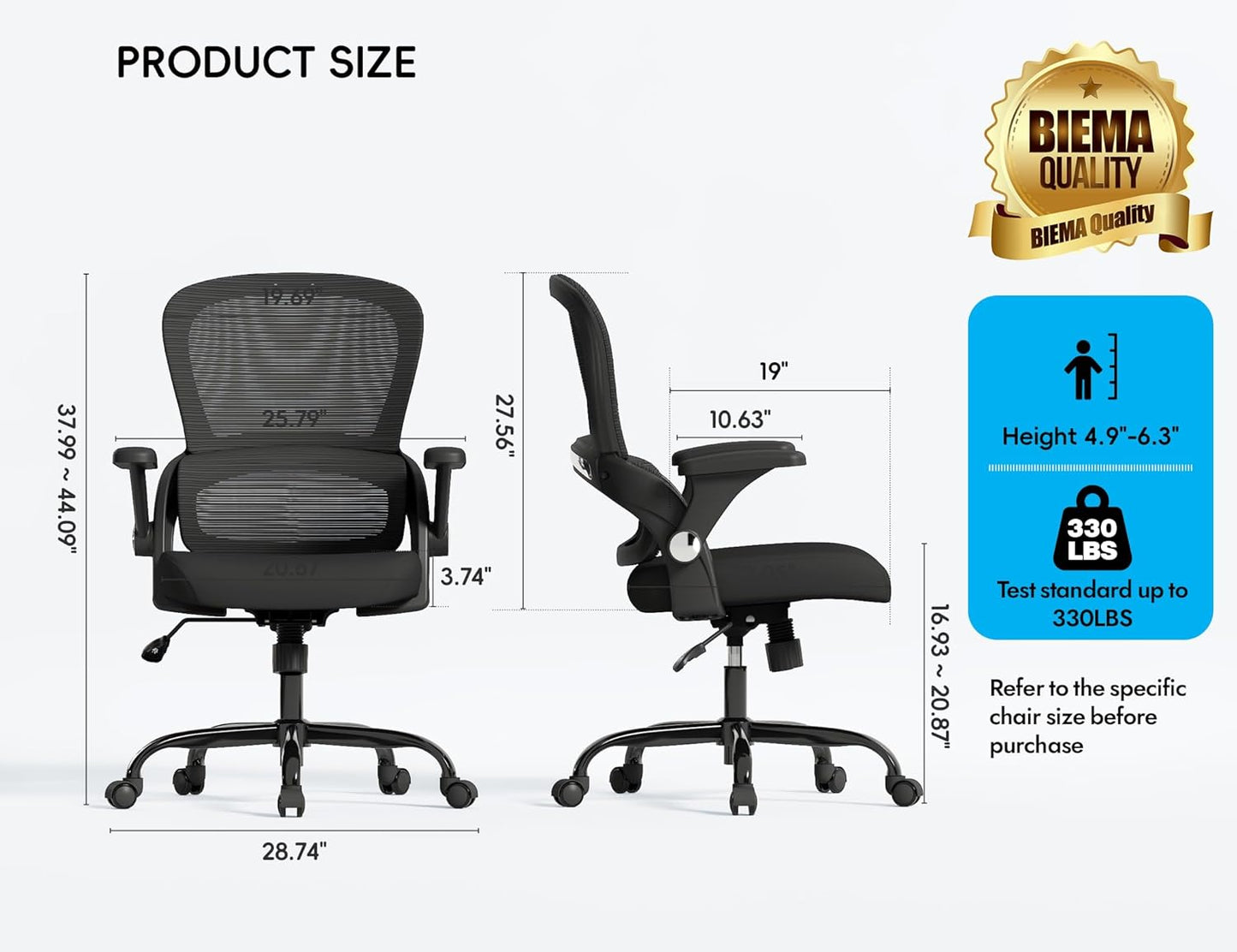 TRALT Office Chair - Ergonomic Office Chair with Back Support, Home Office Desk Chairs, 330lbs Wide Seat Big and Tall Office Chairs, Comfy Desk Chair for Work, Study, Office, Gaming (Black)