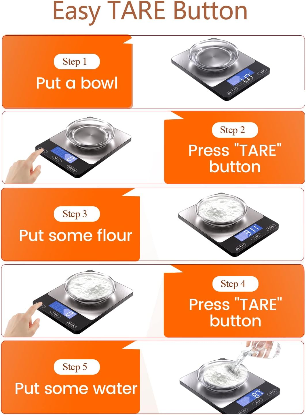 Food Scale -33lb Digital Kitchen Scale for Food Ounces Grams Rechargeable 304 Stainless Steel,Batteries and Type-C Charging | Perfect for Meal Prep, Cooking, and Baking, Black