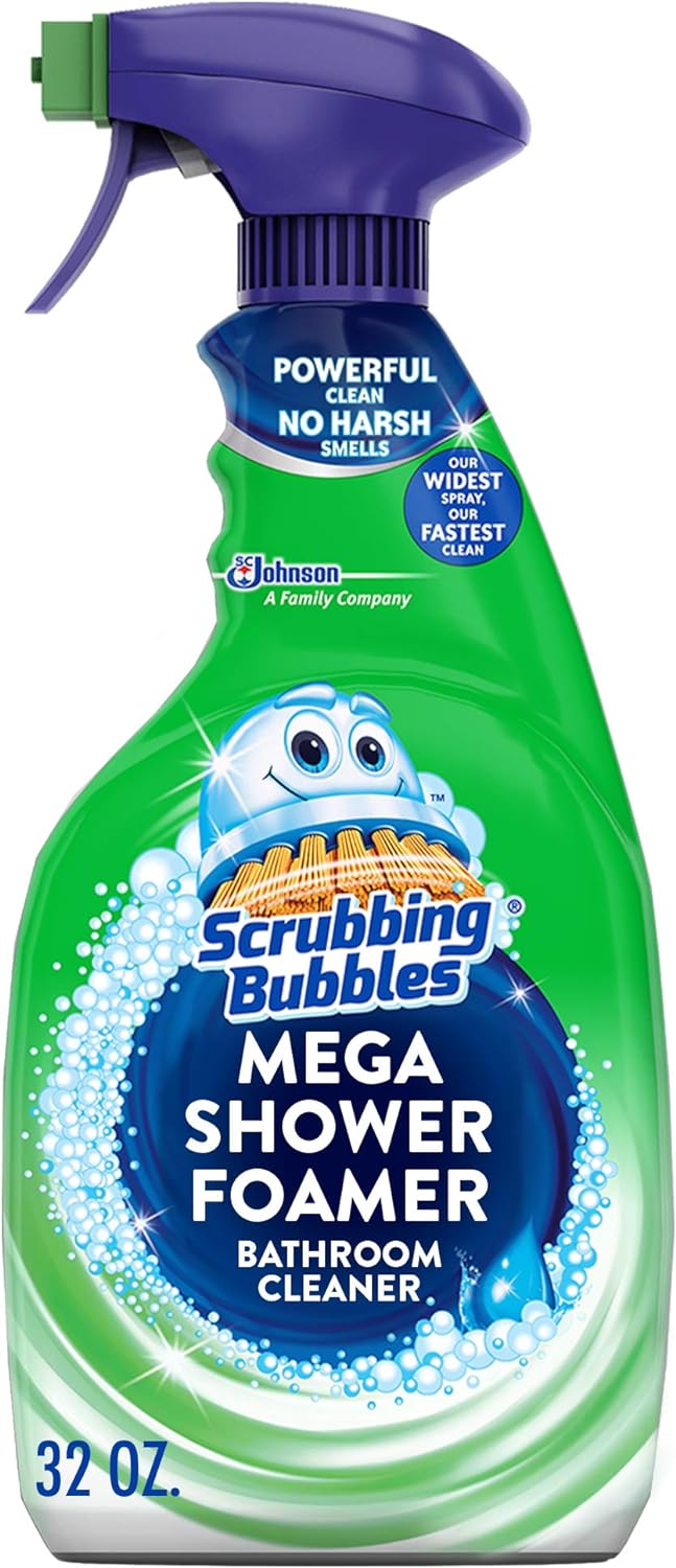 Scrubbing Bubbles Mega Bathroom and Shower Cleaner Spray, Foaming Action Removes Limescale and Soap Scum, Rainshower Scent, 32oz