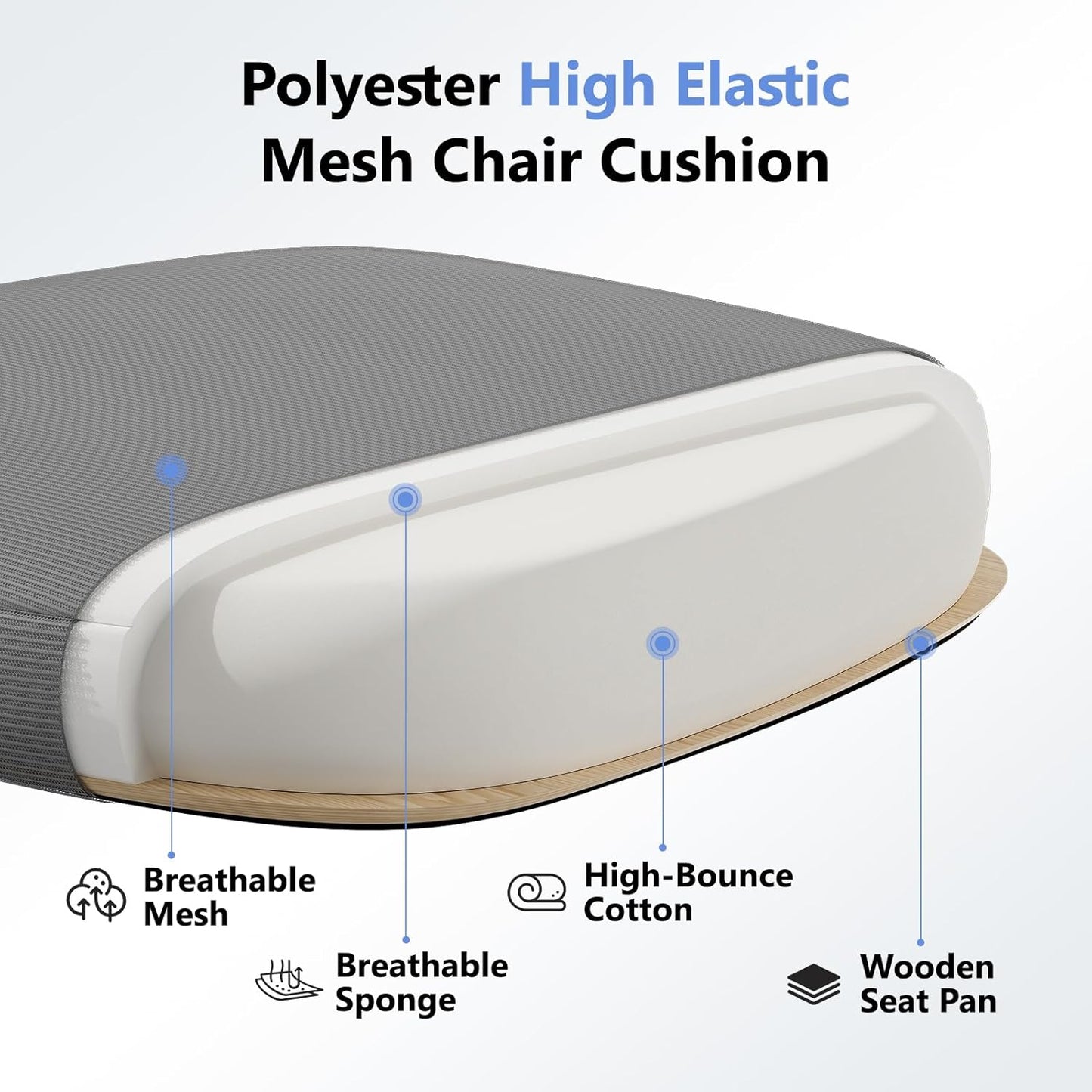 Computer Desk Chair, Ergonomic Office Chair M903 with Wheels, High Back Mesh Office Chair with Adjustable Lumbar Support, Headrest, Flip-Up Armrests, Withe Grey