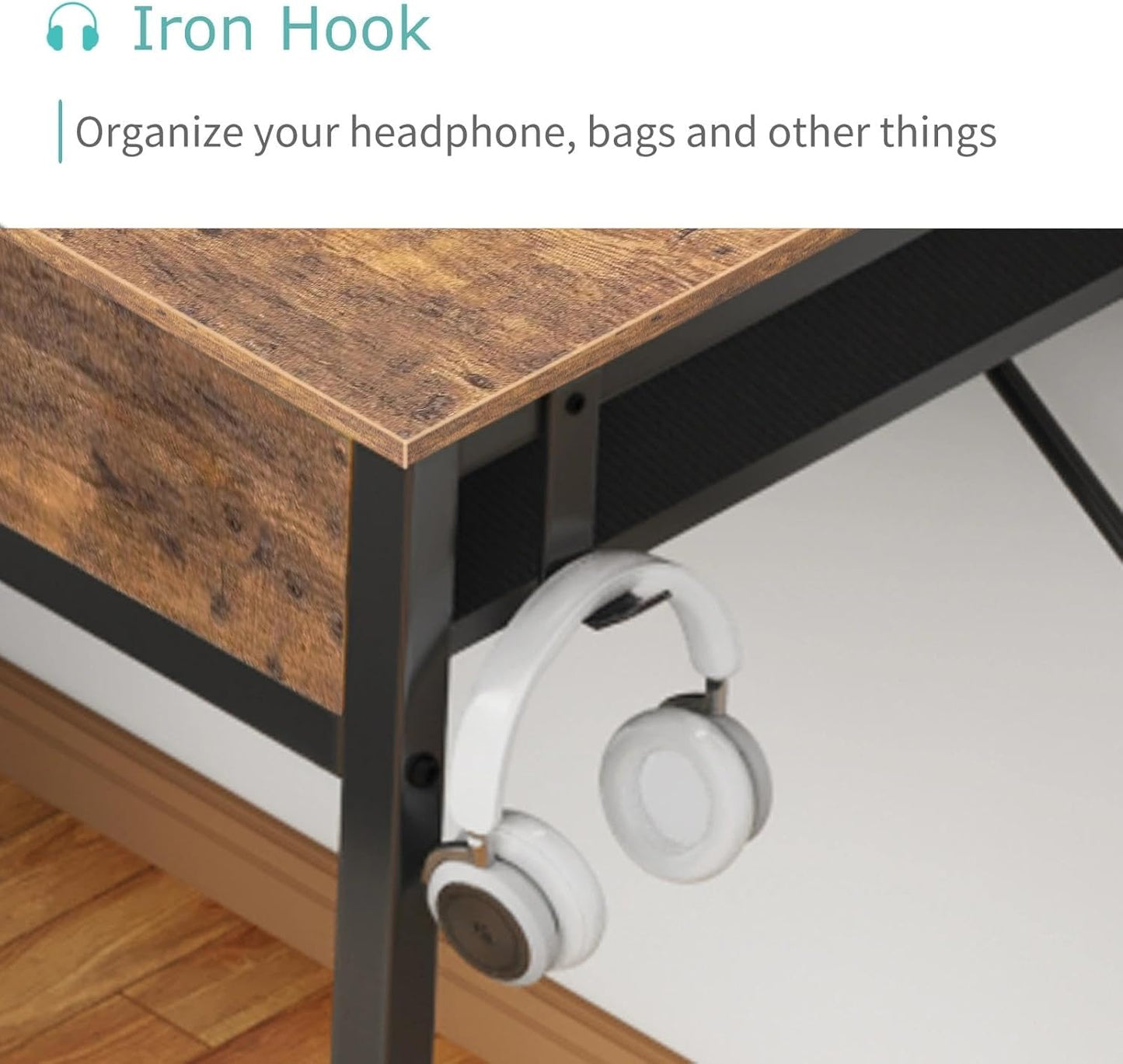 Lufeiya Small Computer Desk with 2 Drawers for Bedroom, 31 Inch Home Office Desk with Storage Fabric Drawer and Bag, Study Writing Table for Small Spaces, Rustic Brown