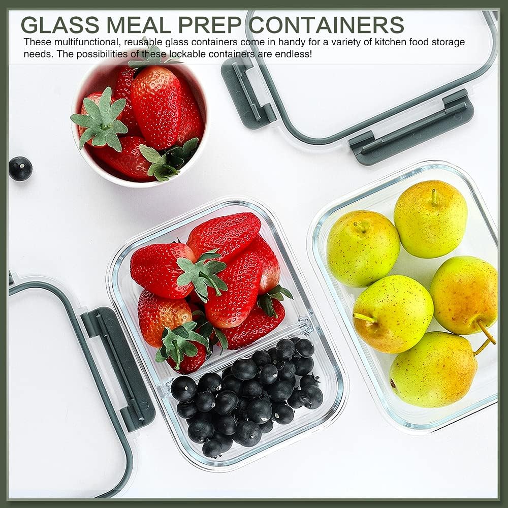 10 Packs 30 oz Glass Meal Prep Containers,Glass Food Storage Containers with Lids,Airtight Lunch Bento Boxes,Microwave,Freezer and Dishwasher,Gray