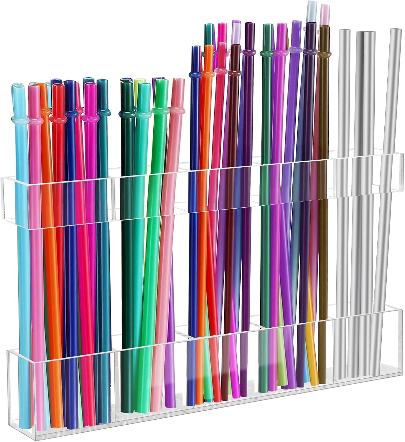 9.5” Large Acrylic Straw Holder for Cabinet Door - Reusable Tumbler Straw Organizer Storage, Small Kitchen Accessories Container, Ultra Sticky Cupboard Door Mounted (Transparent)