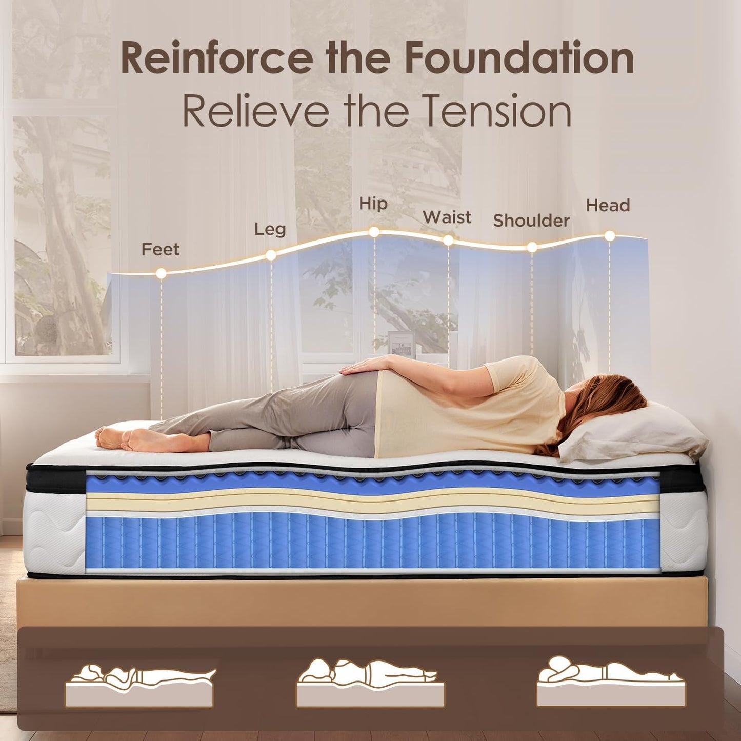 King Size Mattress 12 Inch - Medium Firm Hybrid Memory Foam Mattress with Individual Pocket Springs for Pressure Relief & Motion lsolation, CertiPUR-US Certified, Fiberglass-Free, 80" x 76"