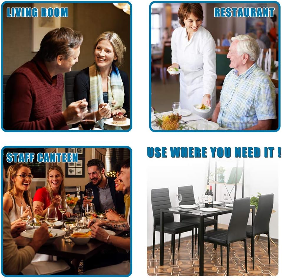 FDW | 5-Piece Dining Table Set | Black | Glass Kitchen Table with 4 Upholstered Chairs and Faux Leather Cushions | Space-Saving and Modern Design | for Dining Room, Easy to Assemble