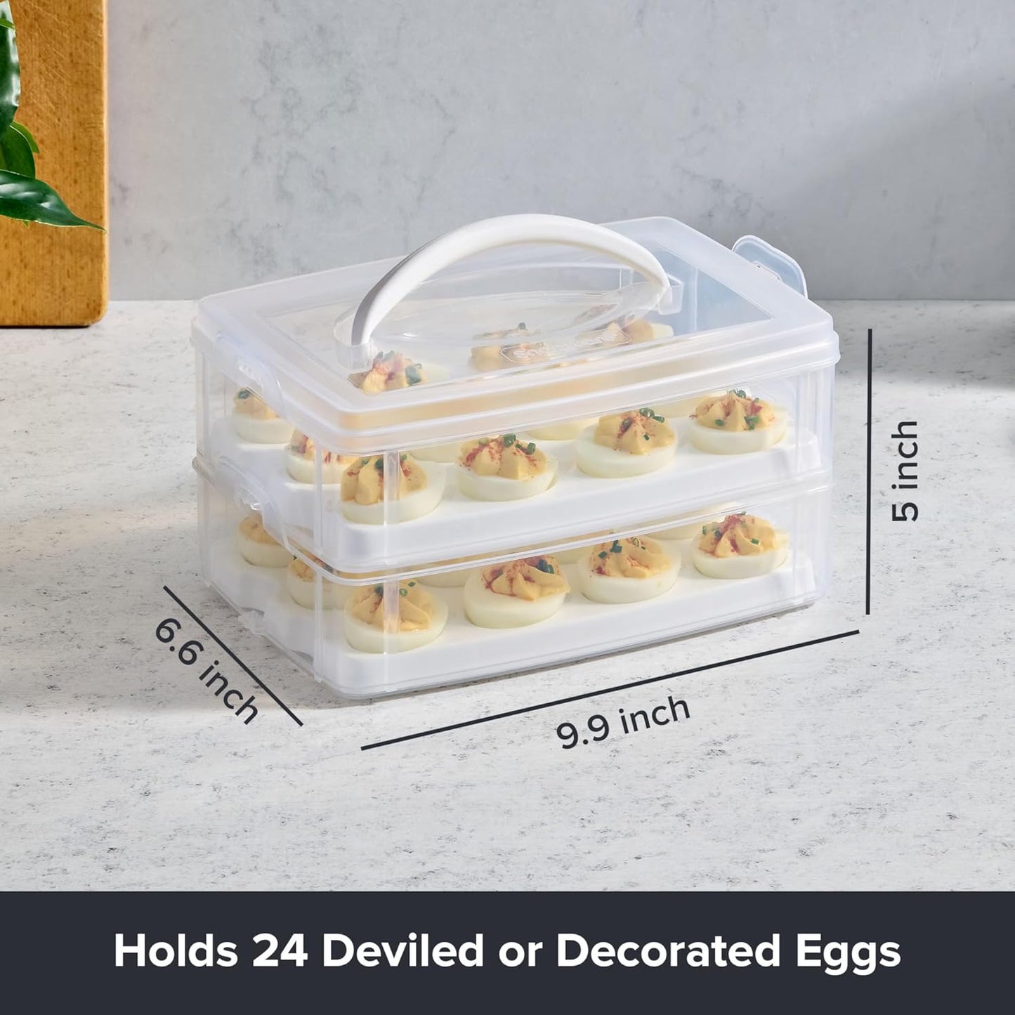 Snapware (2-Layer, 24 Eggs) Plastic Detachable Deviled Egg Carrier Storage Container With Lid and Handle, Freezer Dishwasher Microwave Safe