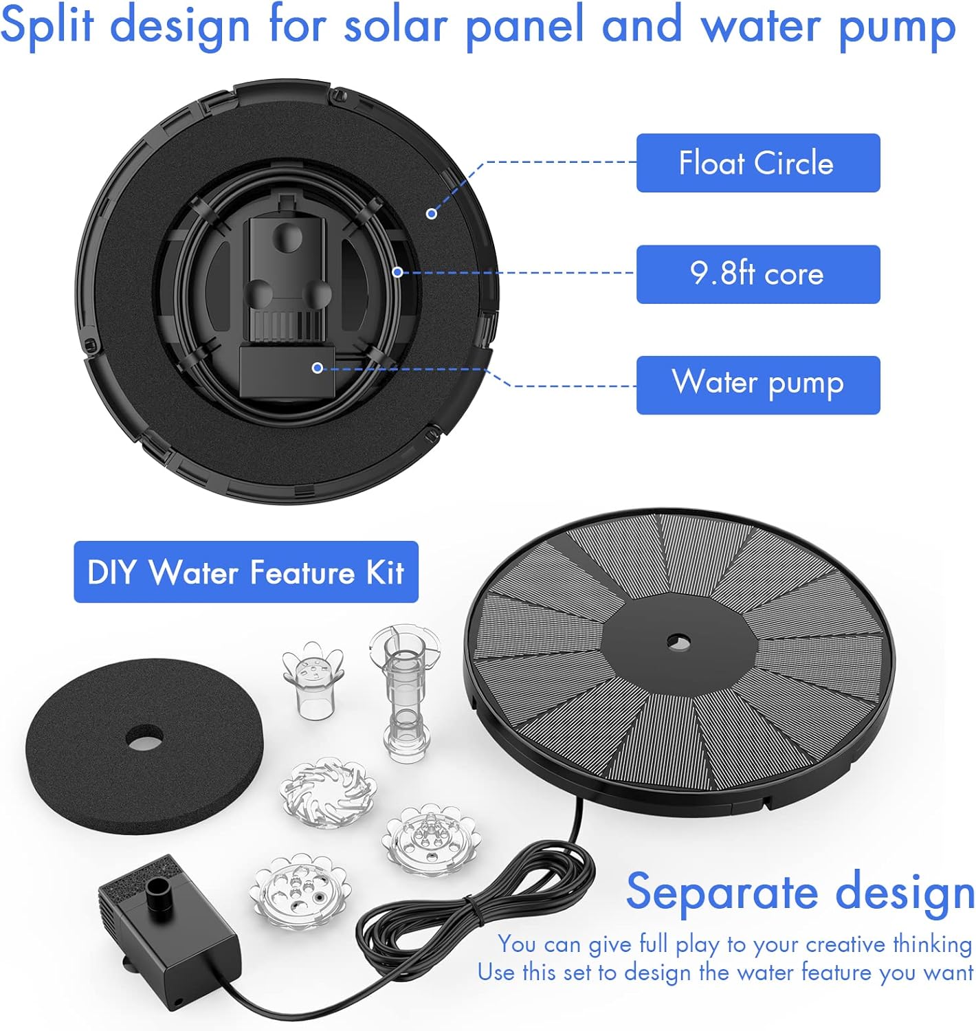 AISITIN 3.5W Solar Fountain Pump for Water Feature Outdoor DIY Solar Bird Bath Fountain with Multiple Nozzles, Solar Powered Water Fountain for Garden, Ponds, Fish Tank and Aquarium - Cart Shape