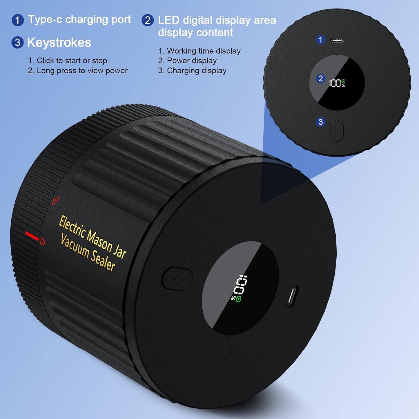 Electric Mason Jar Vacuum Sealer Kit for Wide Mouth and Regular Mouth Mason Jars