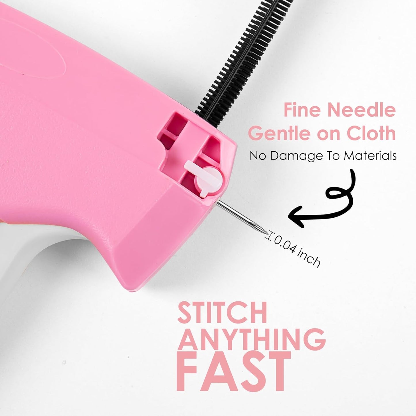 Handheld Stitch Tag Gun for Clothes, Quick Clothing Fixer, Tagging, Sewing Kit Includes 6 Needle, 1000 Black Fasteners & 1000 White Fasteners, Pink