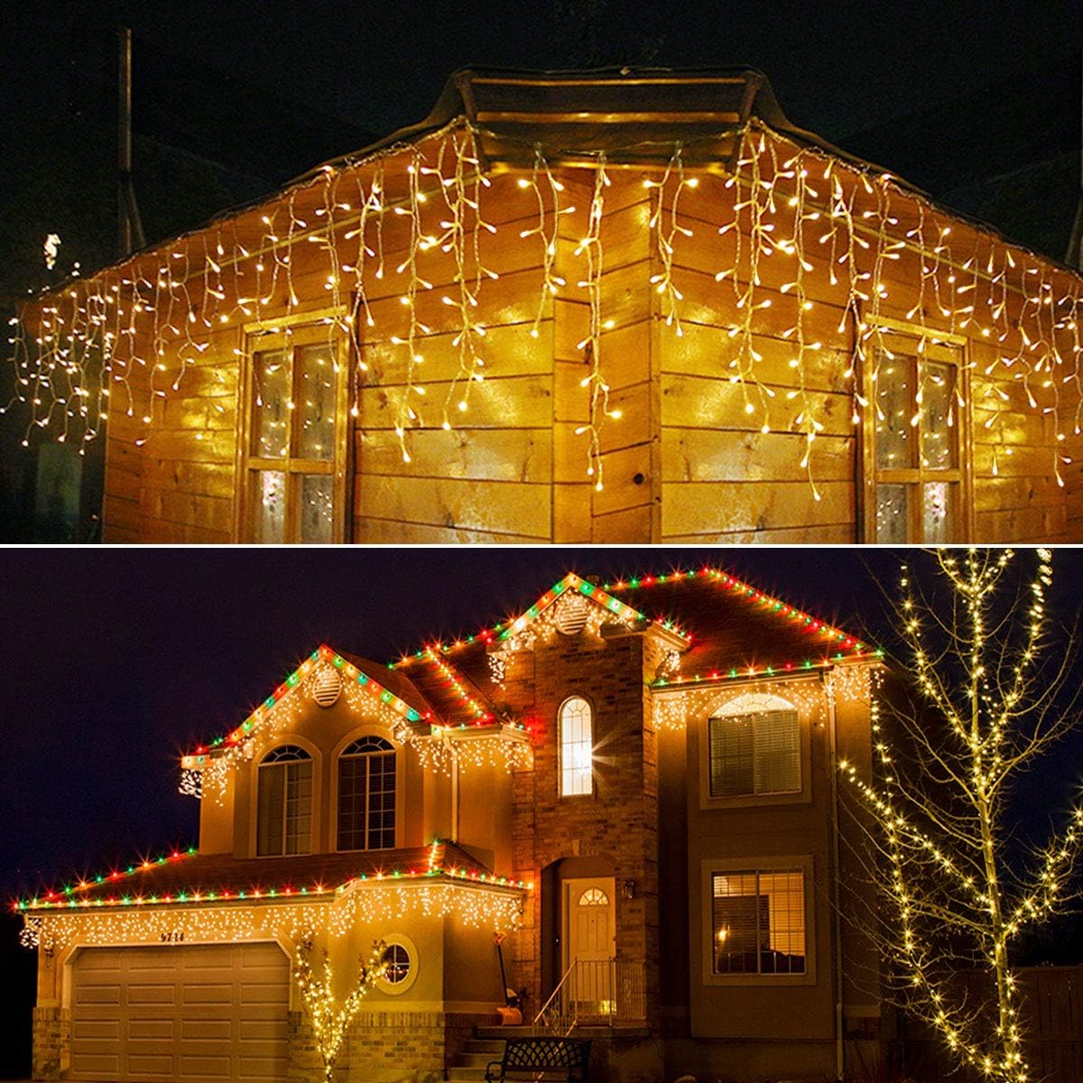 304 LED Solar Christmas Icicle Lights Outdoor Decorations, 8 Modes Waterproof Icicle Fairy Lights for Outside Holiday, Patio, Balcony, Christmas, Window, House Eaves Decorations, Warm White