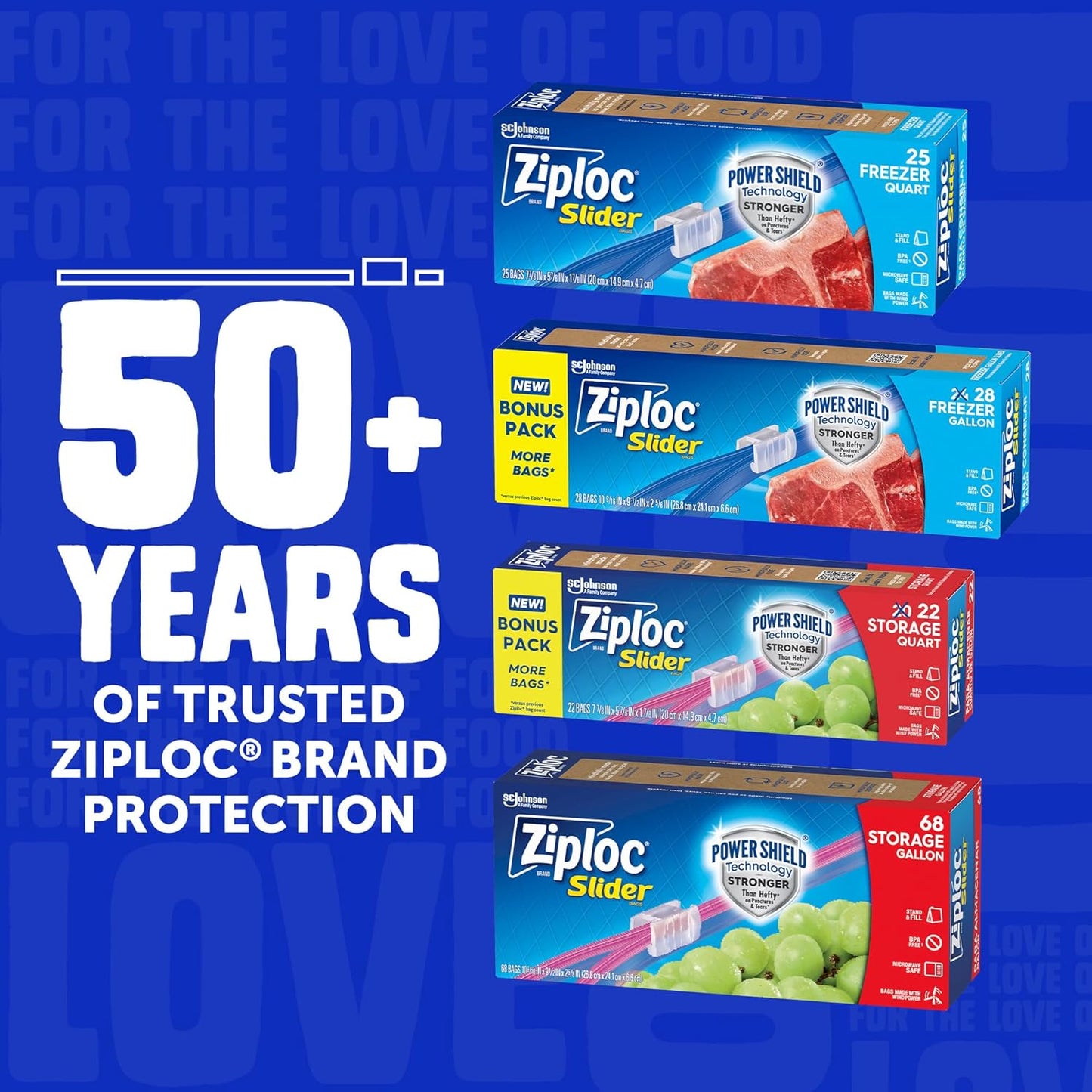 Ziploc Quart Food Storage Freezer Slider Bags, Power Shield Technology for More Durability, 34 count, 4 Pack, 136 Total (Packaging May Vary)