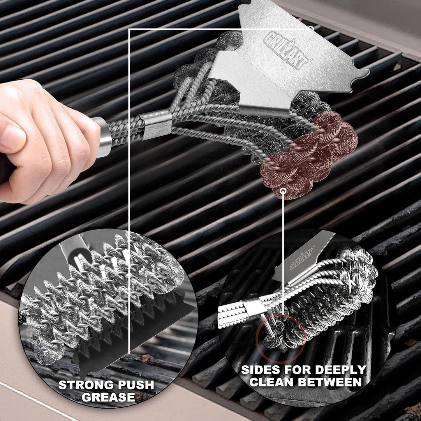 Grill Brush and Scraper Bristle Free – Safe BBQ Brush for Grill – 18'' Stainless Grill Grate Cleaner - Safe Grill Accessories for Porcelain/Weber Gas/Charcoal Grill – Gifts for Grill Wizard