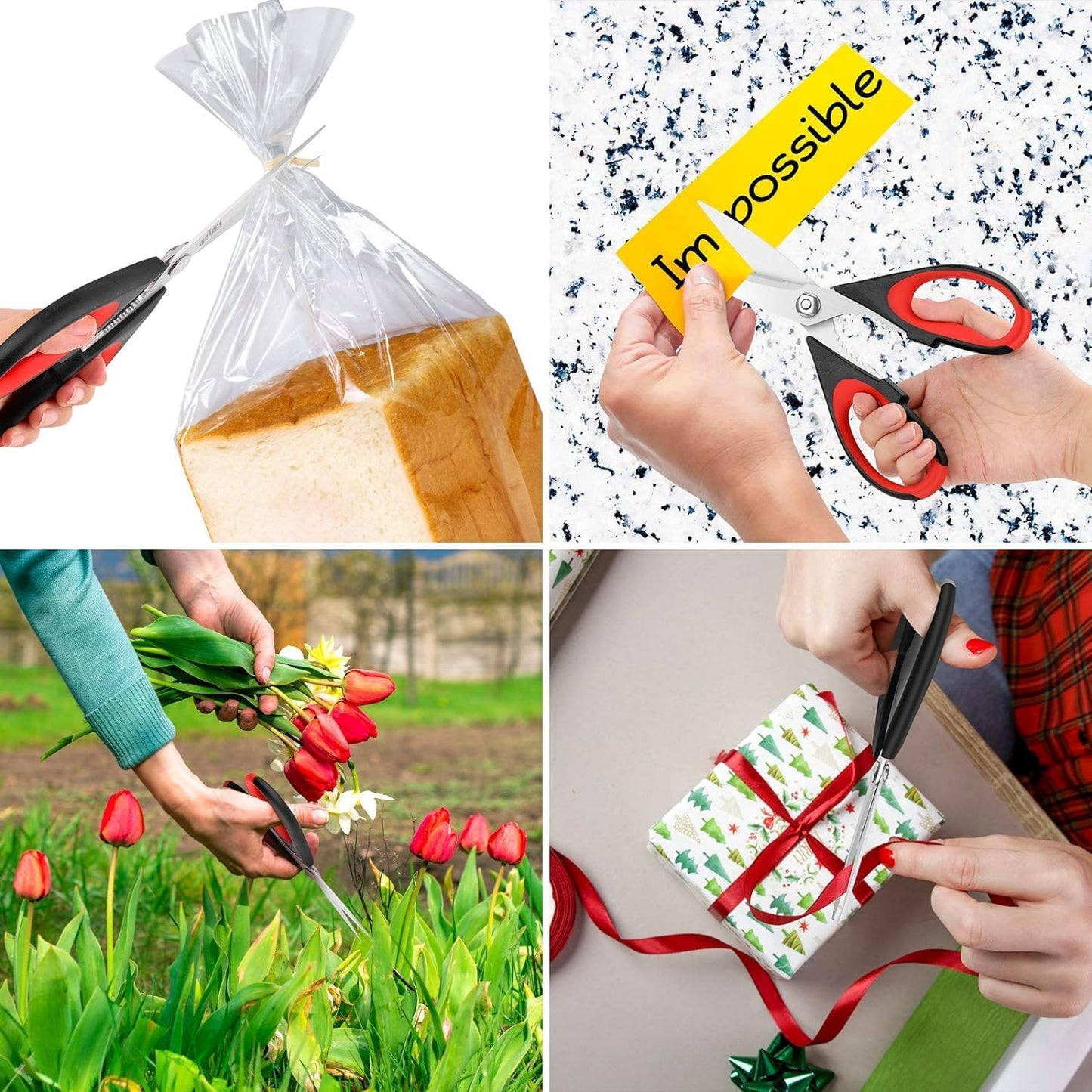 iBayam 3-Pack 8.5"Kitchen Scissors All Purpose Heavy Duty with Protective Sheath, Soft Grip Comfort Handle, Dishwasher Safe Kitchen Utensils Gadgets Set, Stainless Cooking Meat Poultry Food Shears