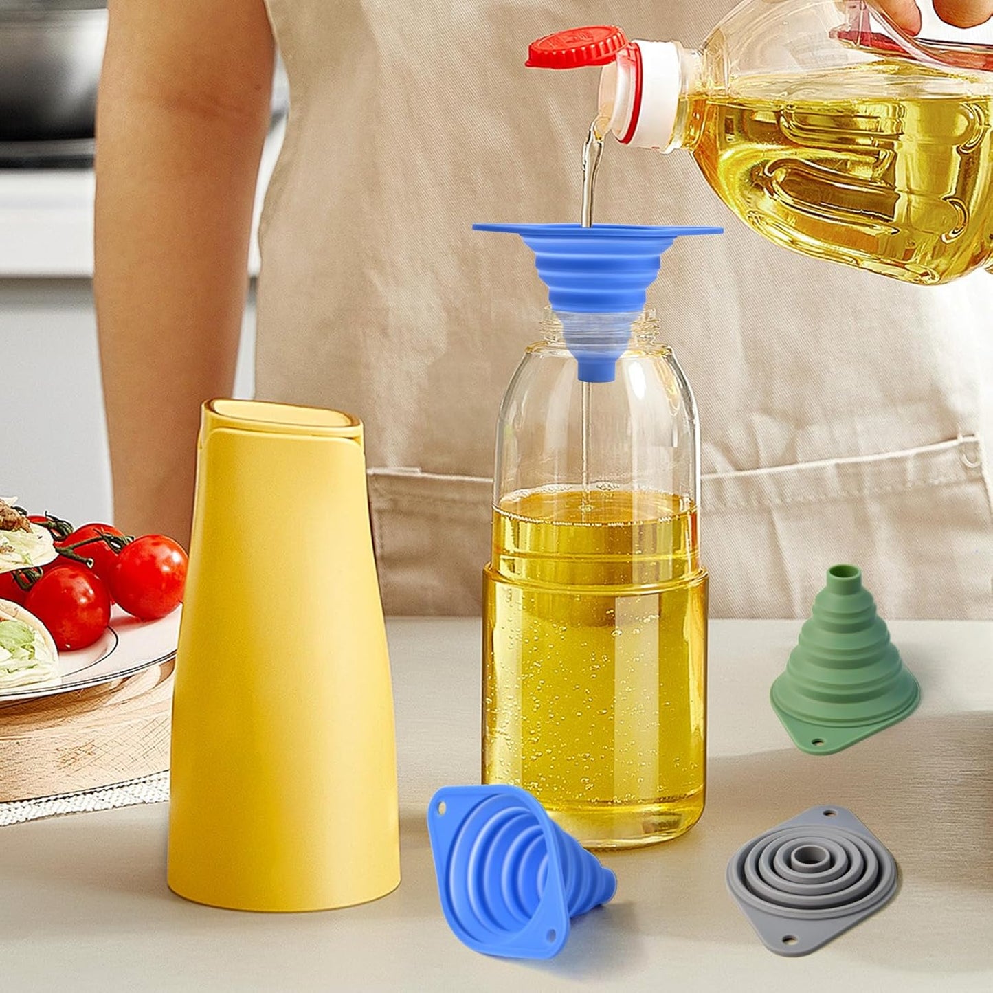 Kitchen Funnel Set 3 Pack,Funnels for Kitchen Use Filling Bottles,Silicone Funnel Collapsible,Small Funnels for Filling Small Bottles