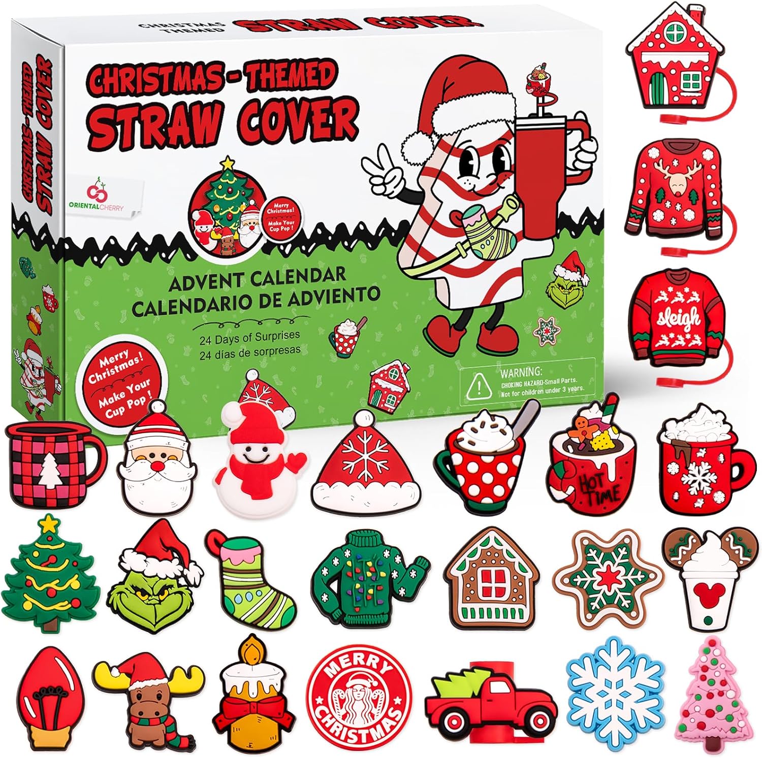 Advent Calendar 2025 - Christmas Countdown Calendars 24 Days of Surprises with 10mm Straw Toppers - Straw Cover Caps Funny Gifts for Cup 30Oz 40Oz Tumbler Kids Teens Boys Girls Adults