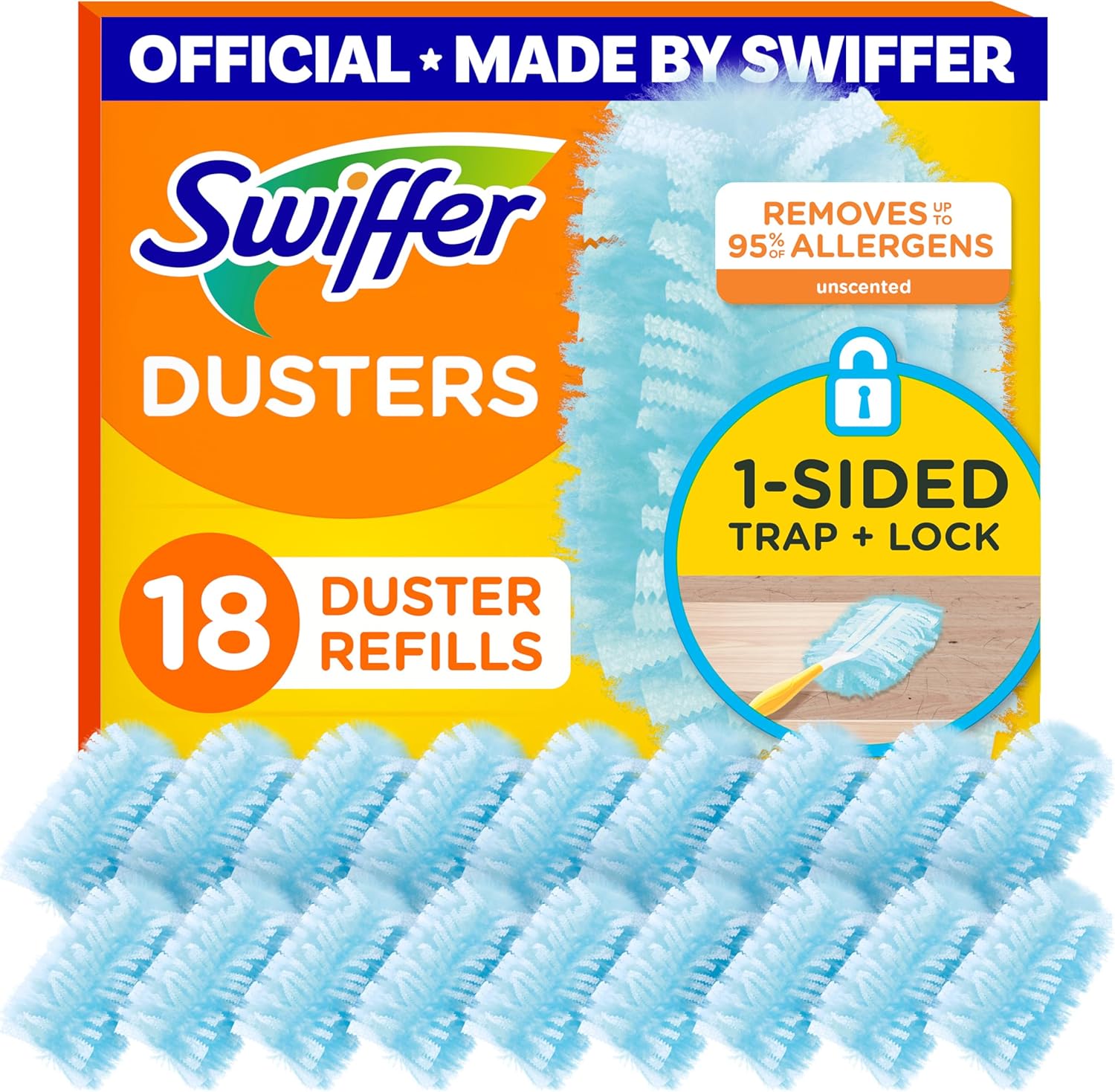 Swiffer Dusters Refill for Cleaning, Made by SWIFFER, Feather & Microfiber Duster Disposable Alternative, for Dusting Furniture, Blinds, Ceiling Fans, Walls, Helps Remove Allergens, Unscented, 18ct