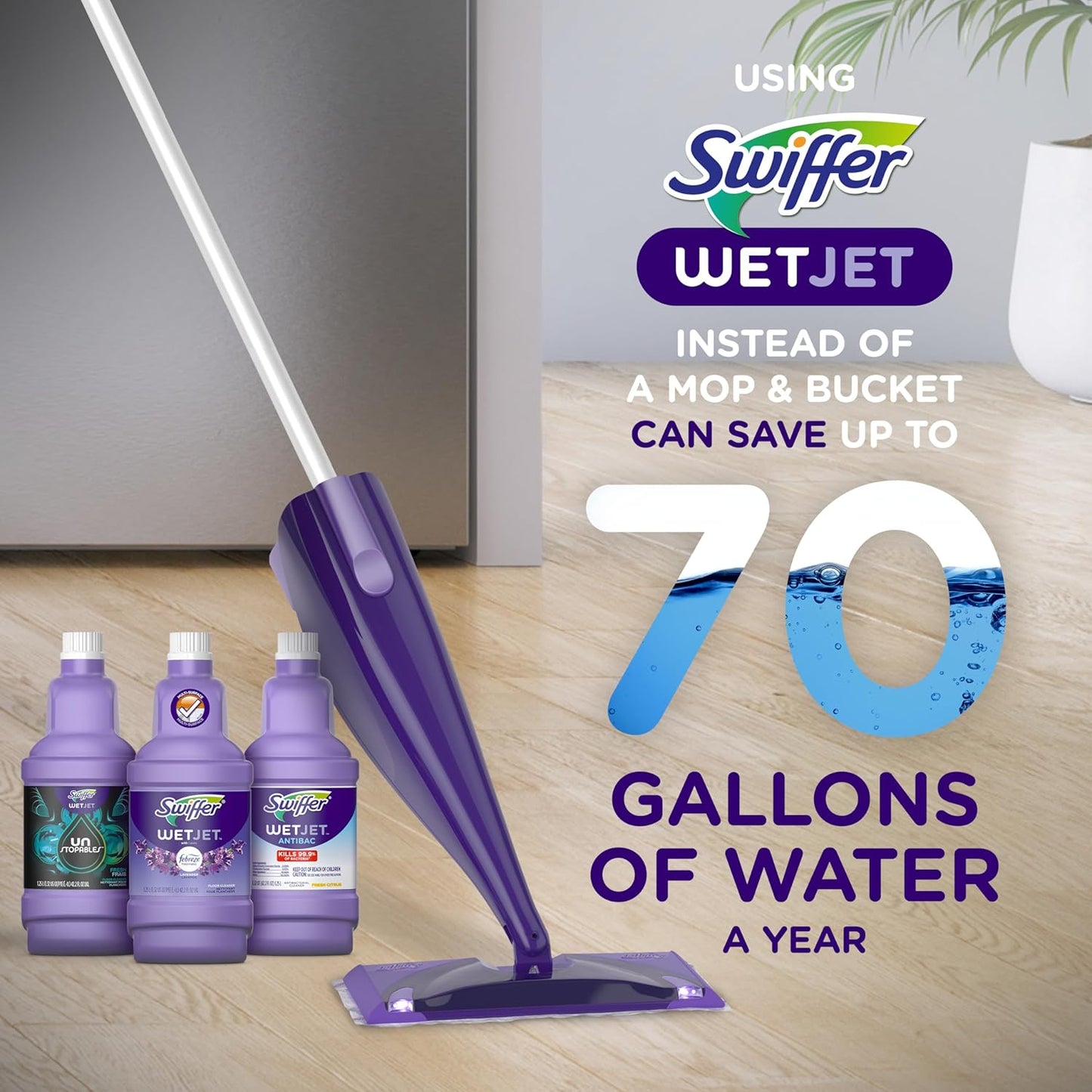 Swiffer WetJet Multi-Purpose Floor Cleaner Solution with Febreze Refill, Hardwood Floor Cleaner, Lavender Scent, 1.25 Liter -42.2 Fl Oz (Pack of 2)