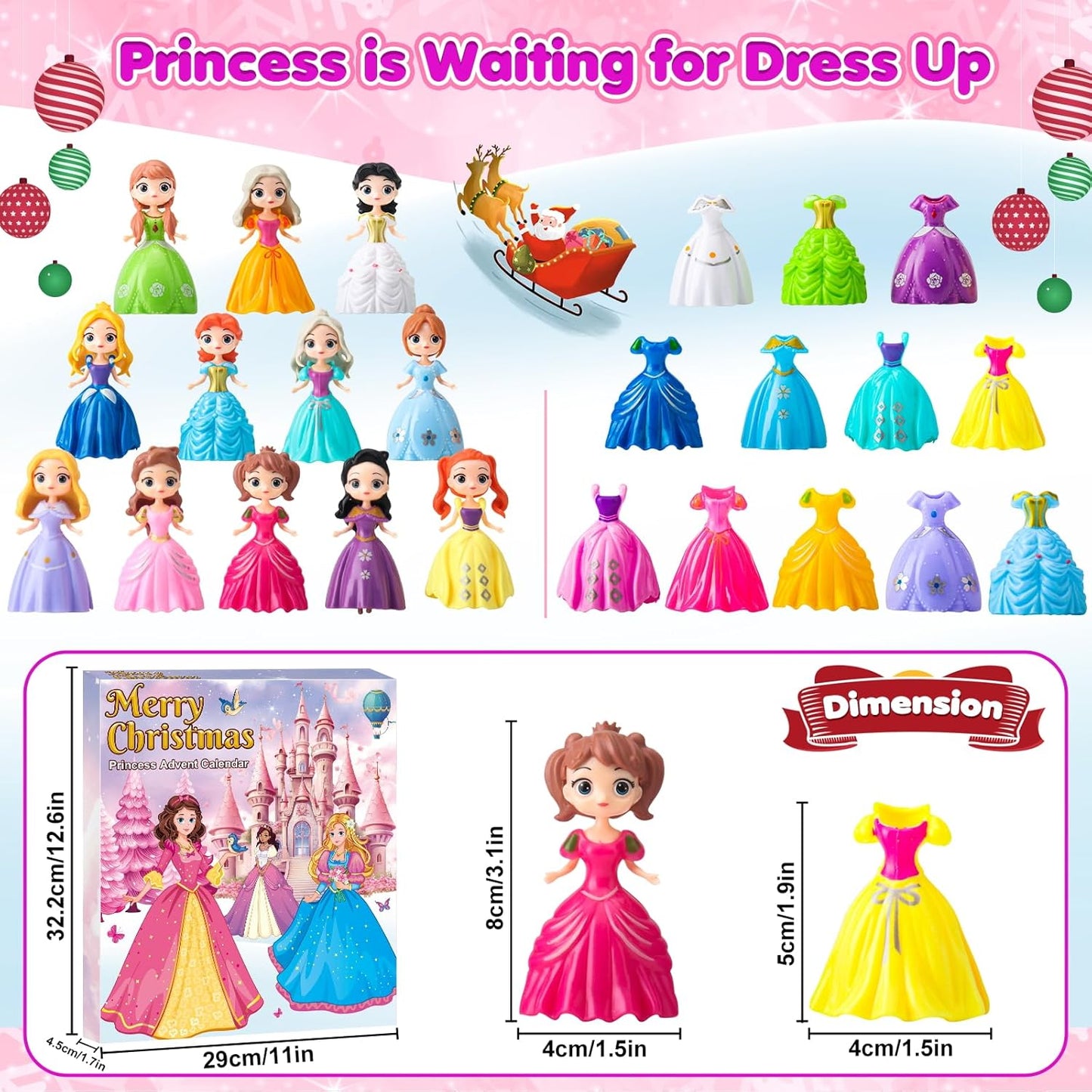 Princess Advent Calendar 2025 Girls–24 Days of Princess Deformation Toys Gift for Kids Teens,Christmas Countdown Calendar with 12 Dolls & 12 Dresse