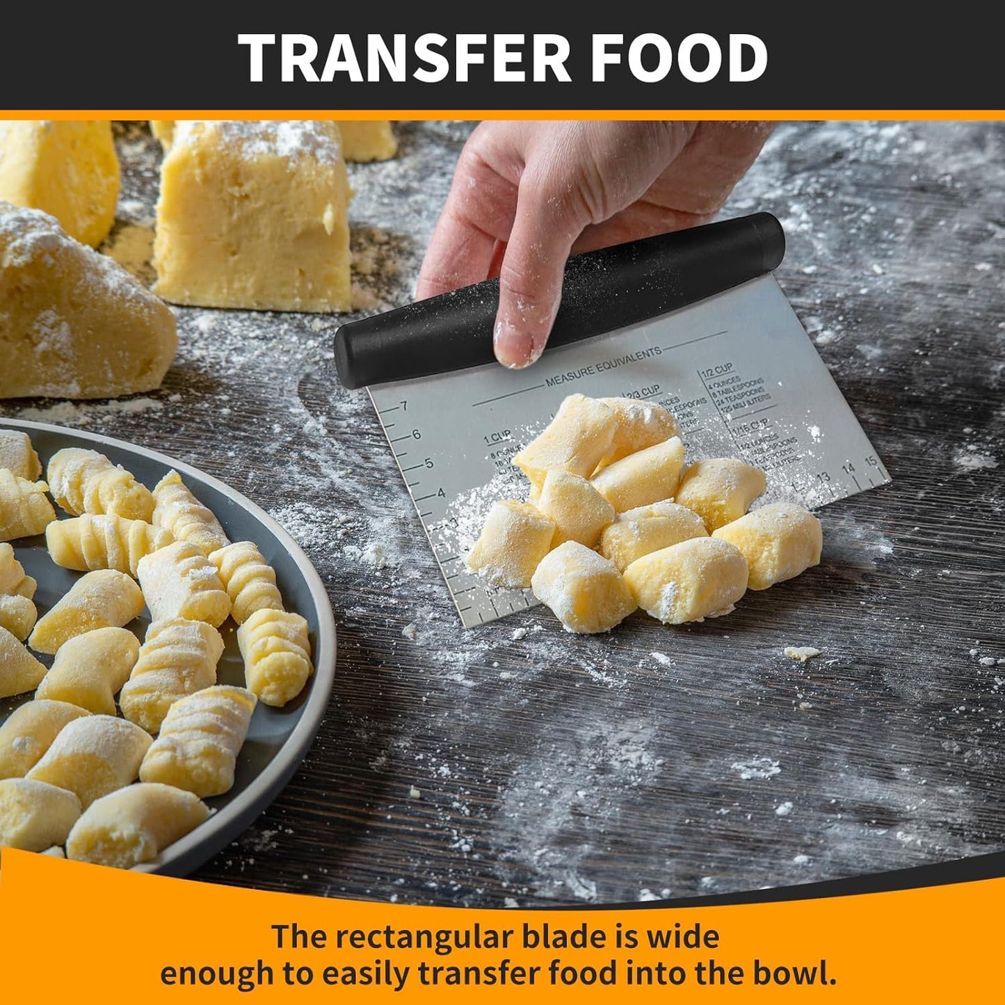 ALLTOP Bench Scraper & Chopper for Kitchen - Ideal Baking Essential Utensil,Stainless Steel Pastry/Dough/Food Cutter Tool for Cake Pizza Bread,Cooking - 1 Pack,Black