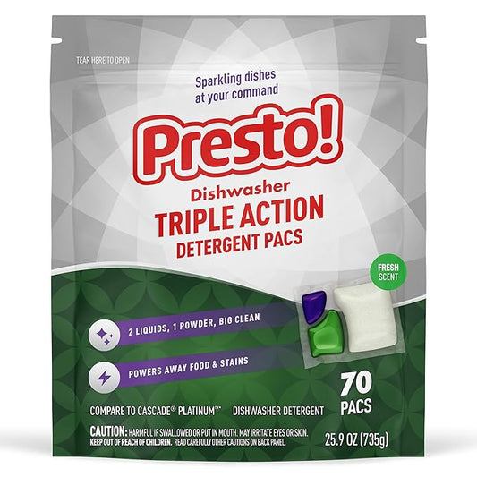 Presto! Triple Action Dishwasher Pacs, Anti-spotting, Fresh Scent, 70 Count