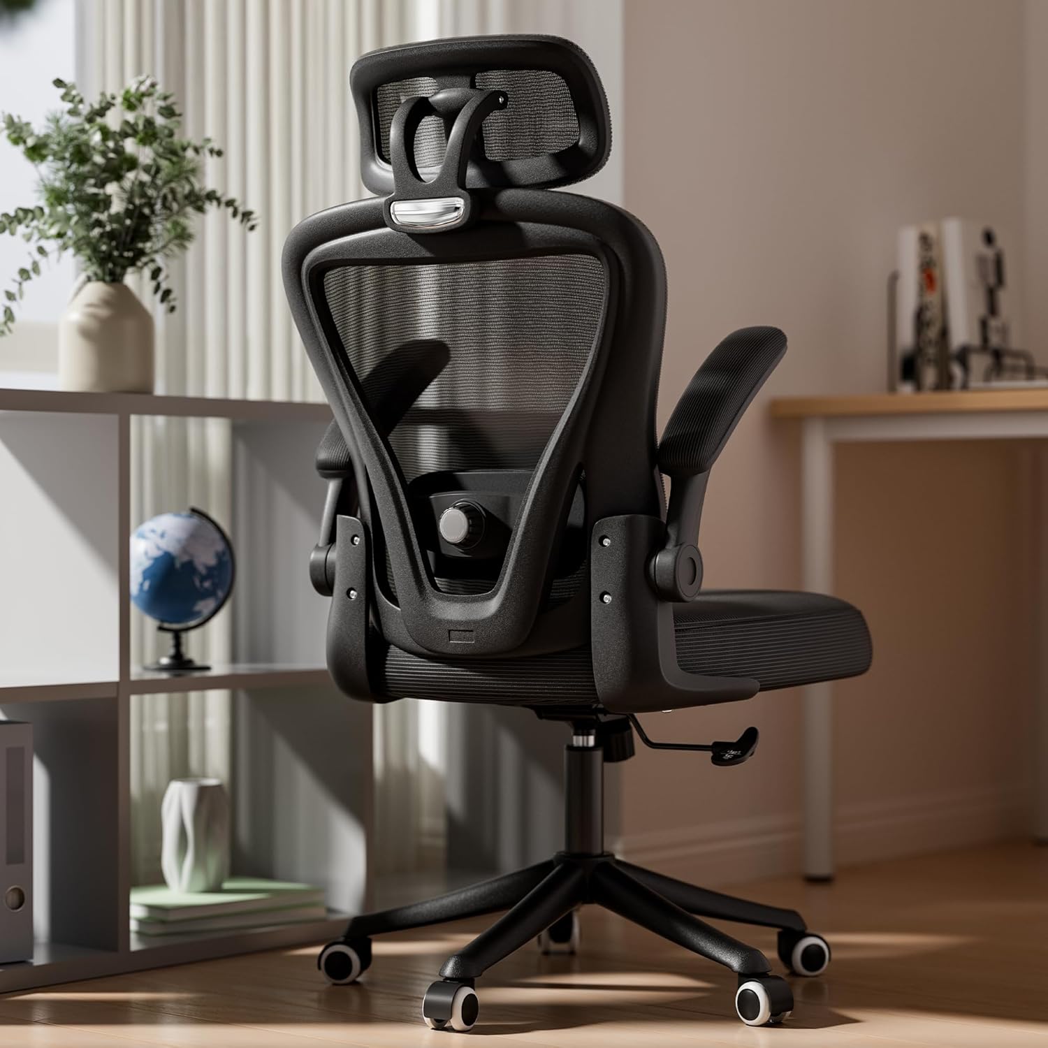 Computer Desk Chair, Ergonomic Office Chair M903 with Wheels, High Back Mesh Office Chair with Adjustable Lumbar Support, Headrest, Flip-Up Armrests, Black
